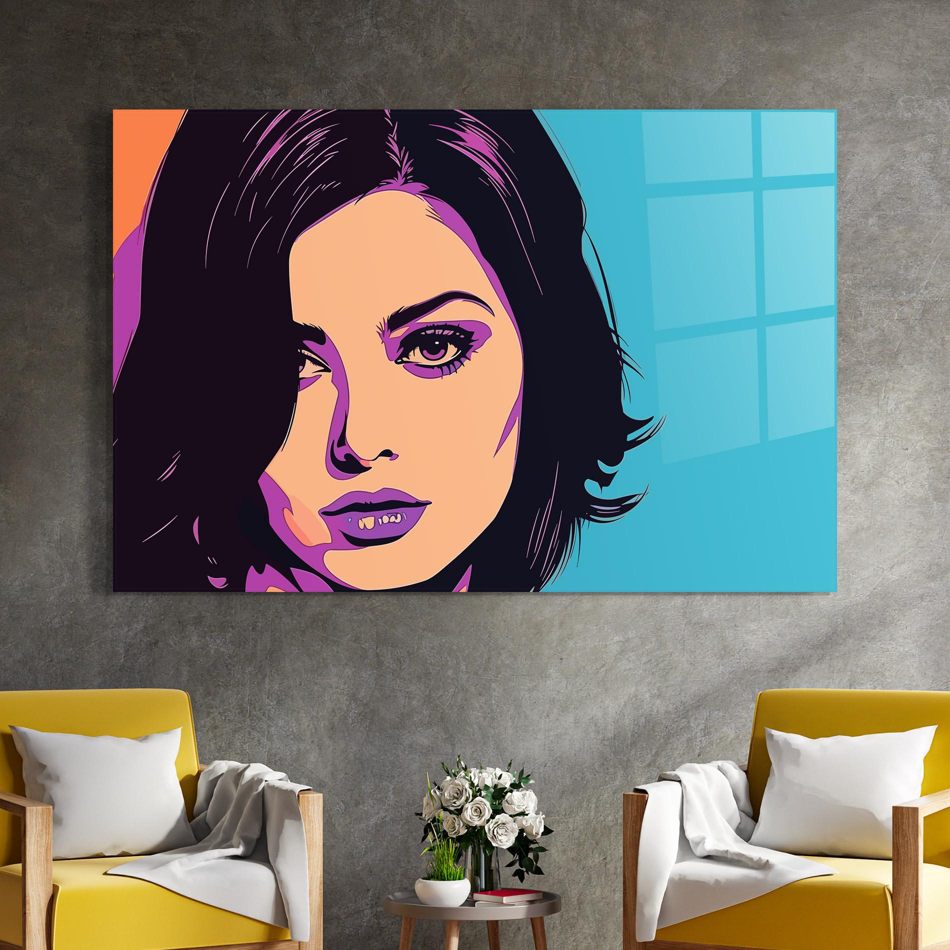 Glasbild Pop Purple Woman mockup 4