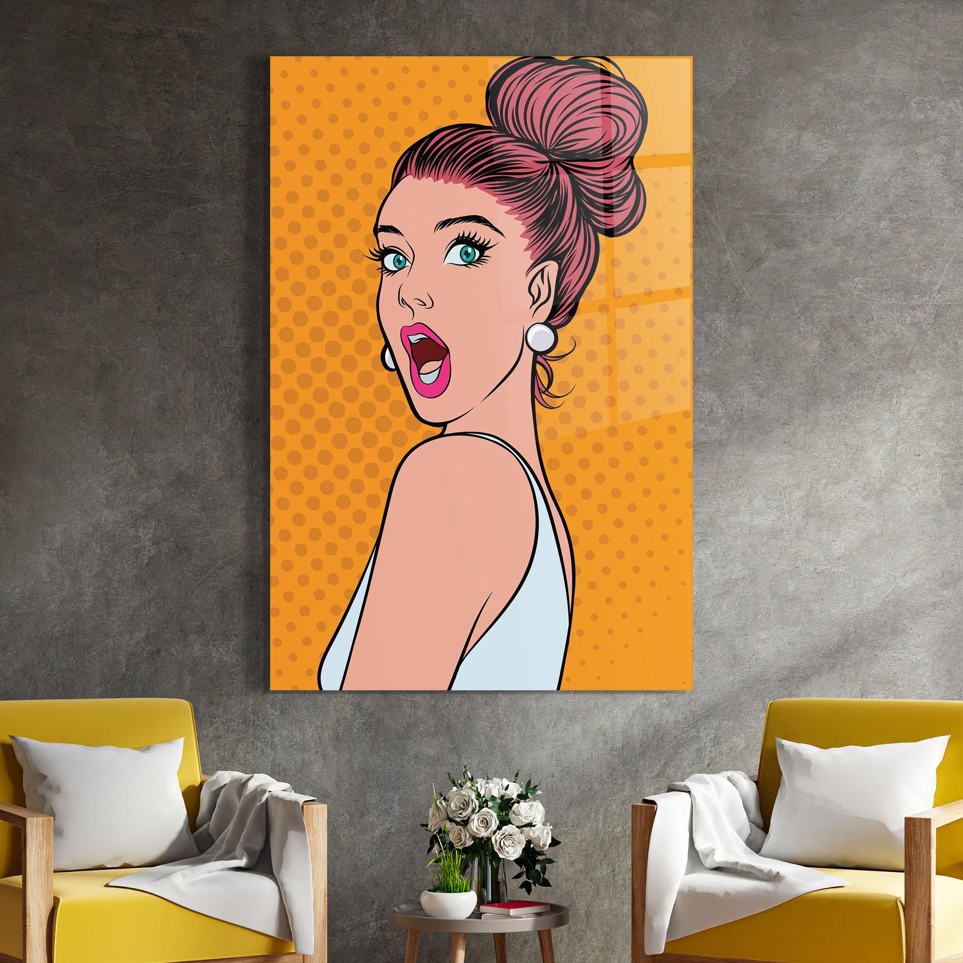 Glasbild Pop Comic Lady mockup 4