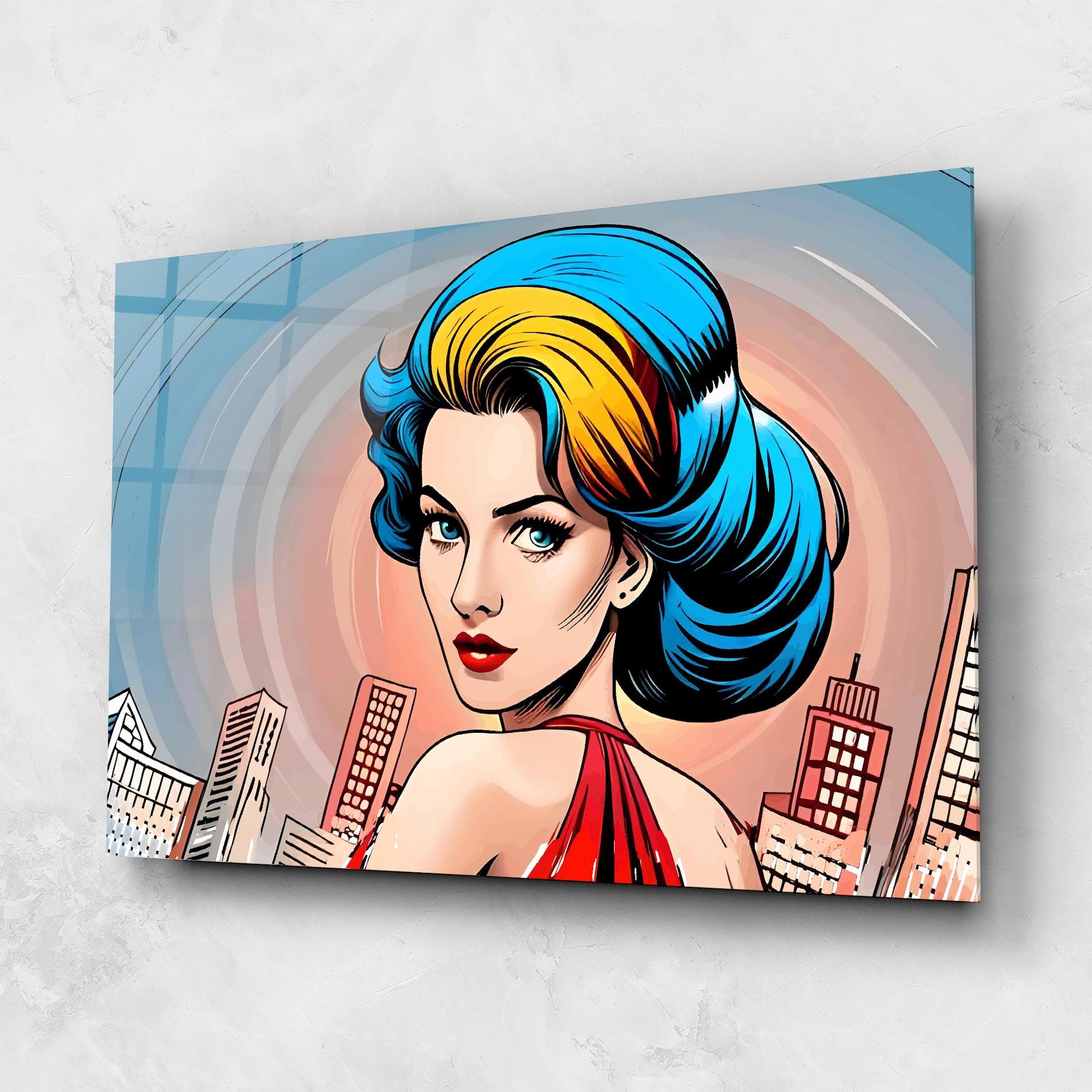 Glasbild Blue Yellow Pop Hair mockup 1