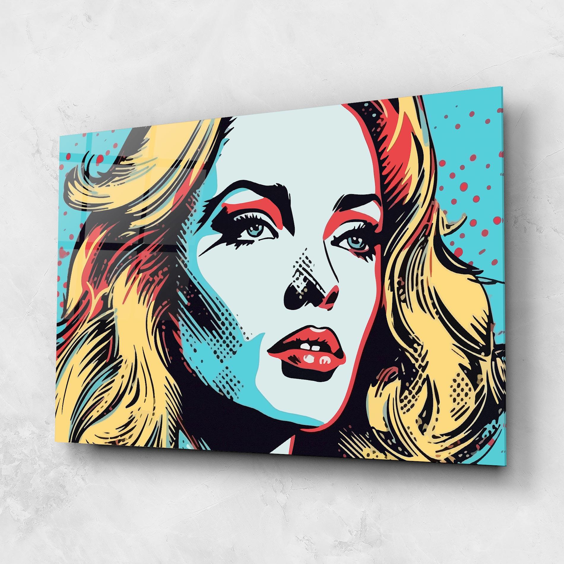 Glasbild Pop Art Lady mockup 1