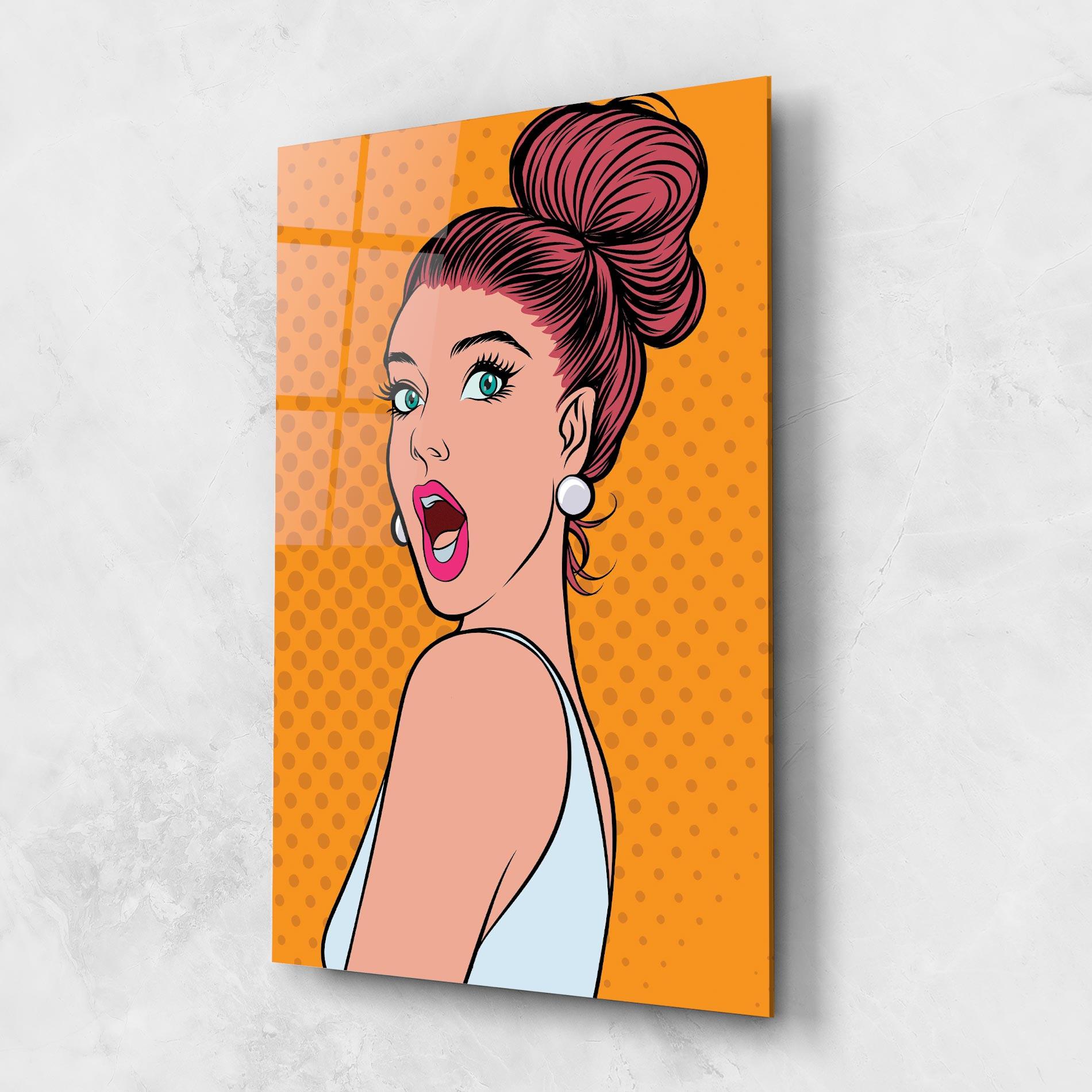 Glasbild Pop Comic Lady mockup 1