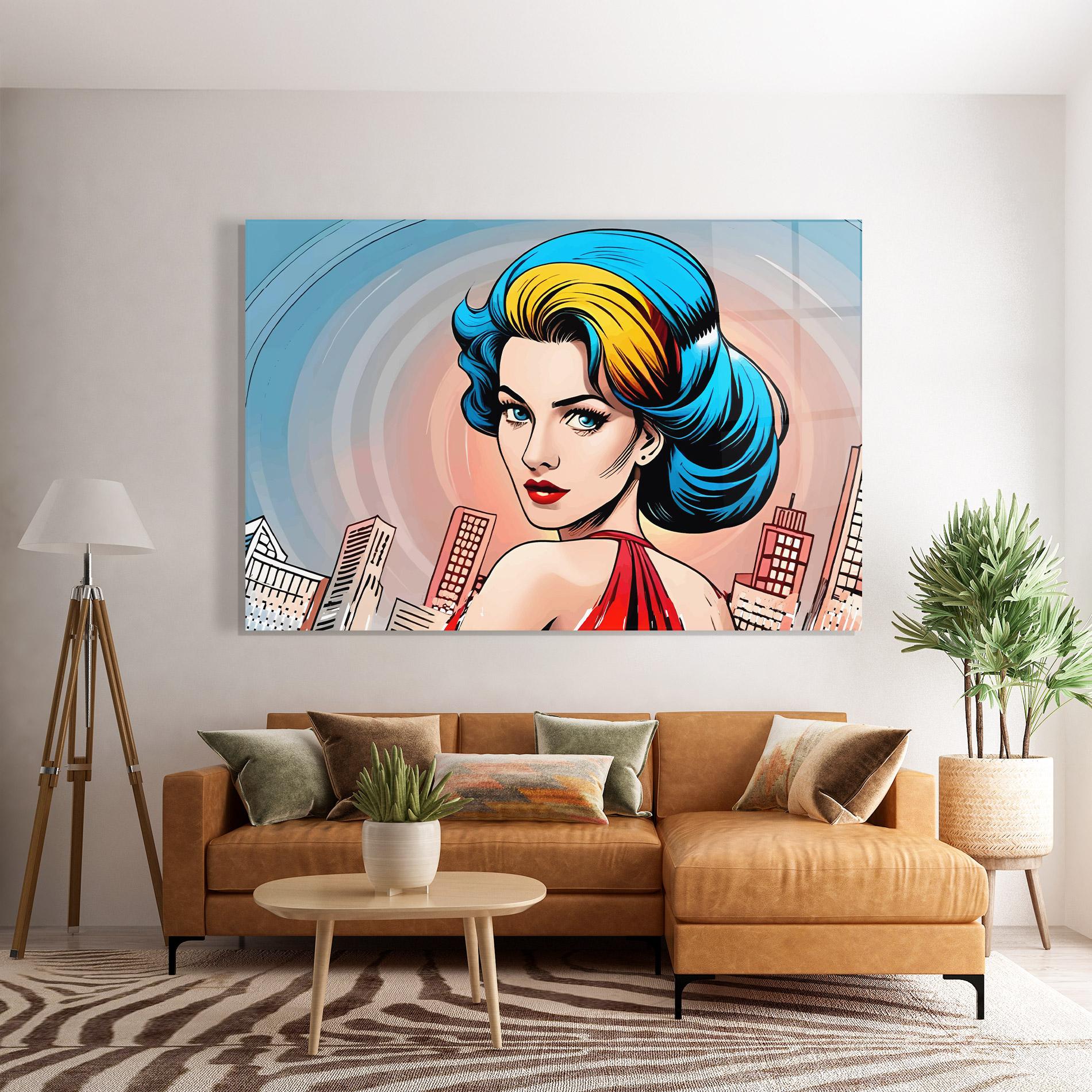 Glasbild Blue Yellow Pop Hair mockup 7