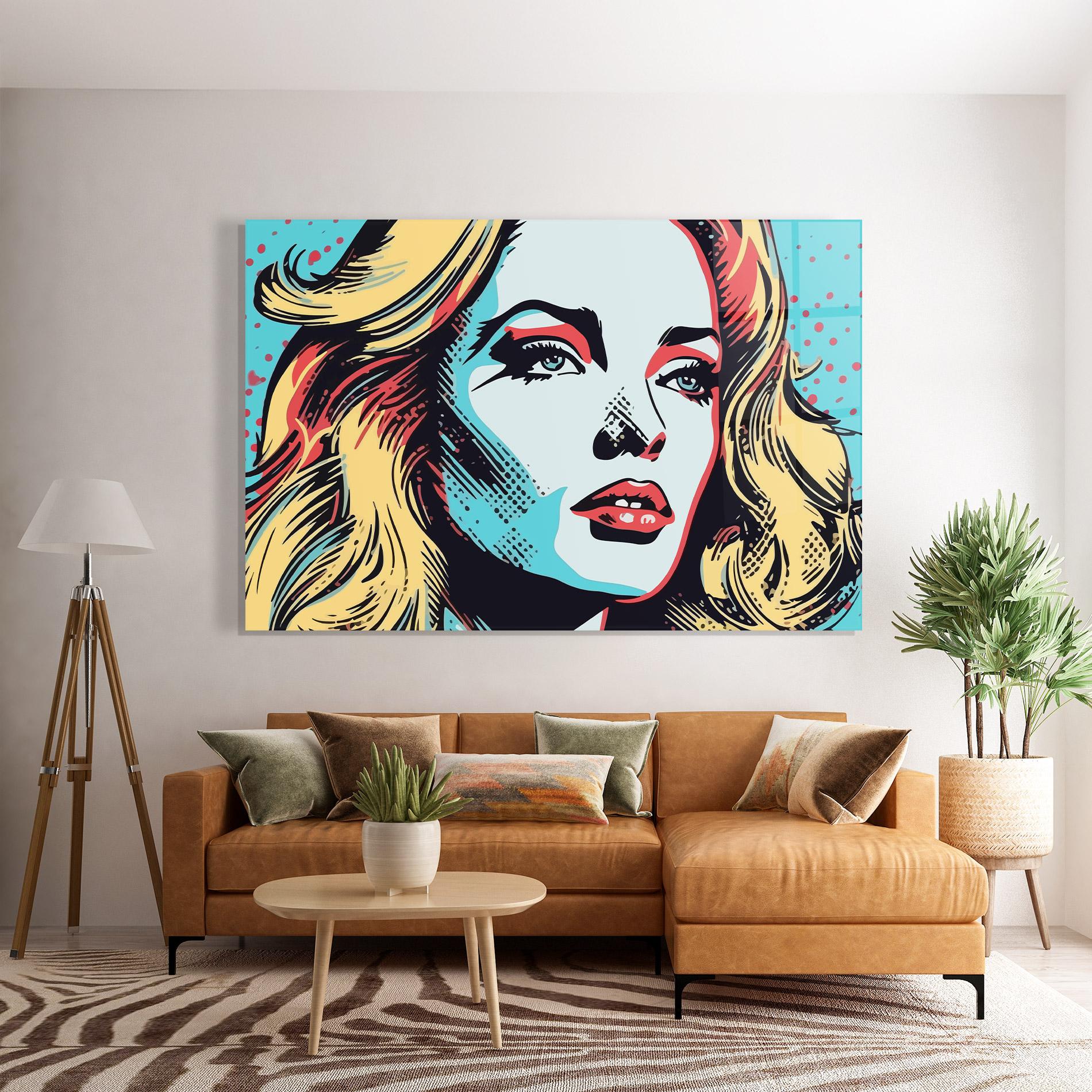 Glasbild Pop Art Lady mockup 7