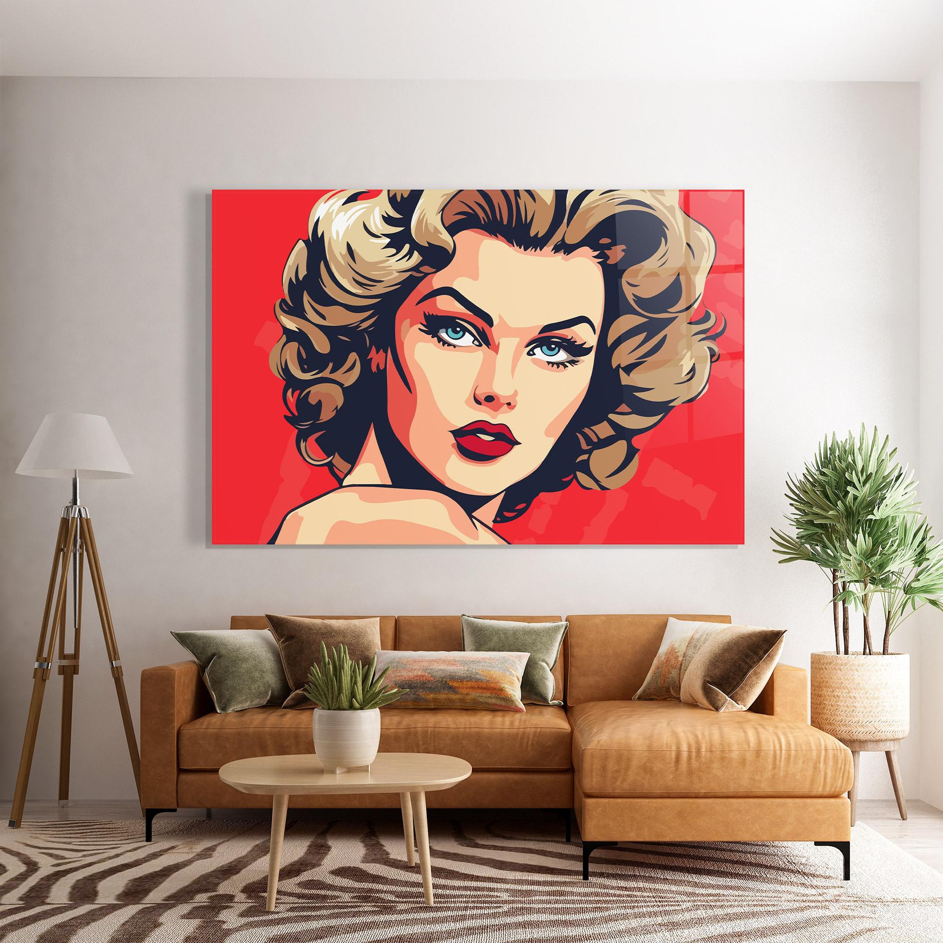 Glasbild Pop Beautiful Lady mockup 7