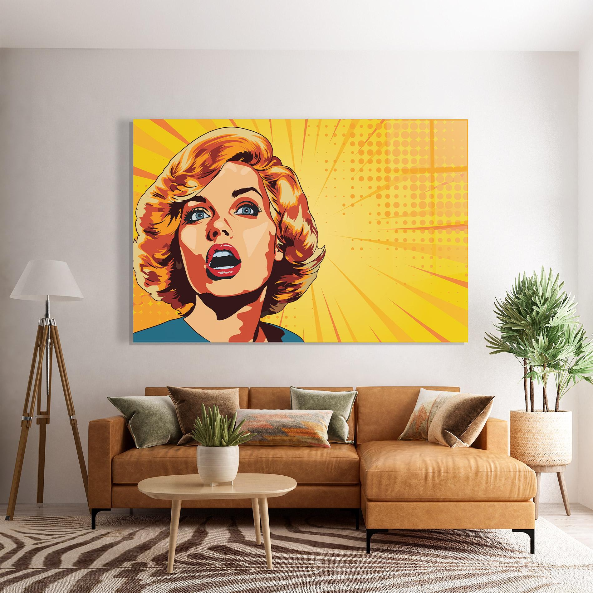 Glasbild Surprised Blonde Lady mockup 7