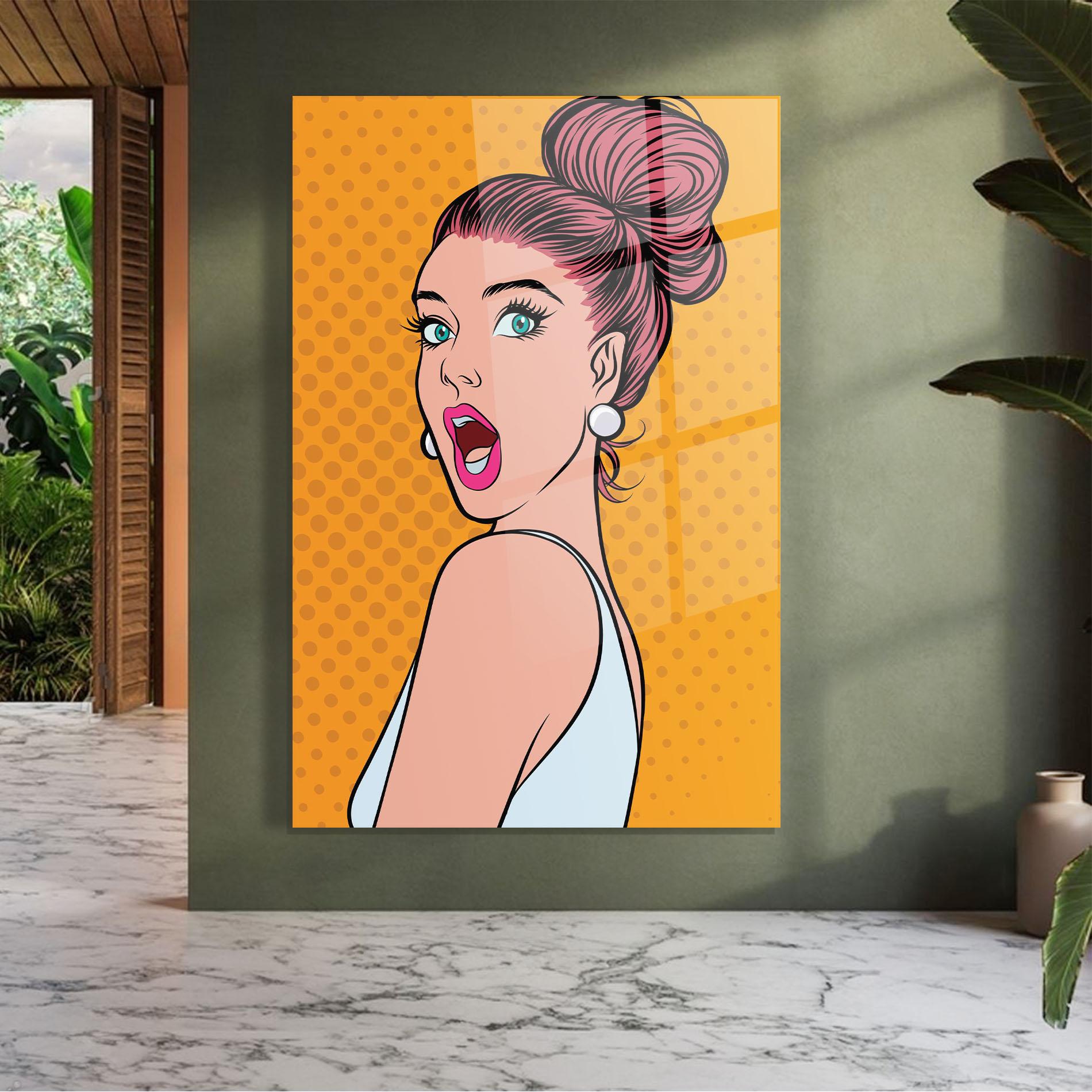 Glasbild Pop Comic Lady mockup 7