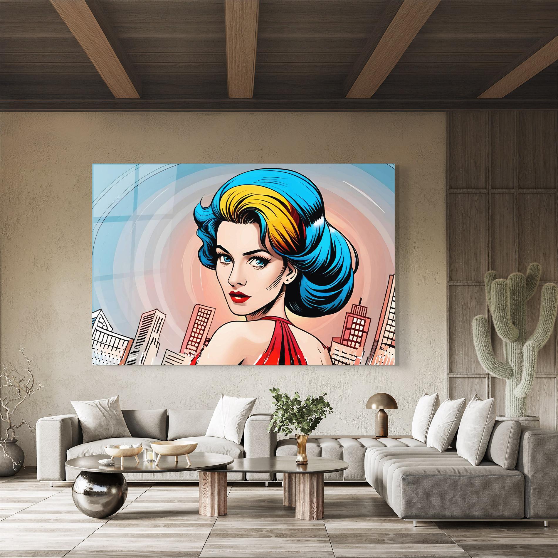 Glasbild Blue Yellow Pop Hair mockup 8