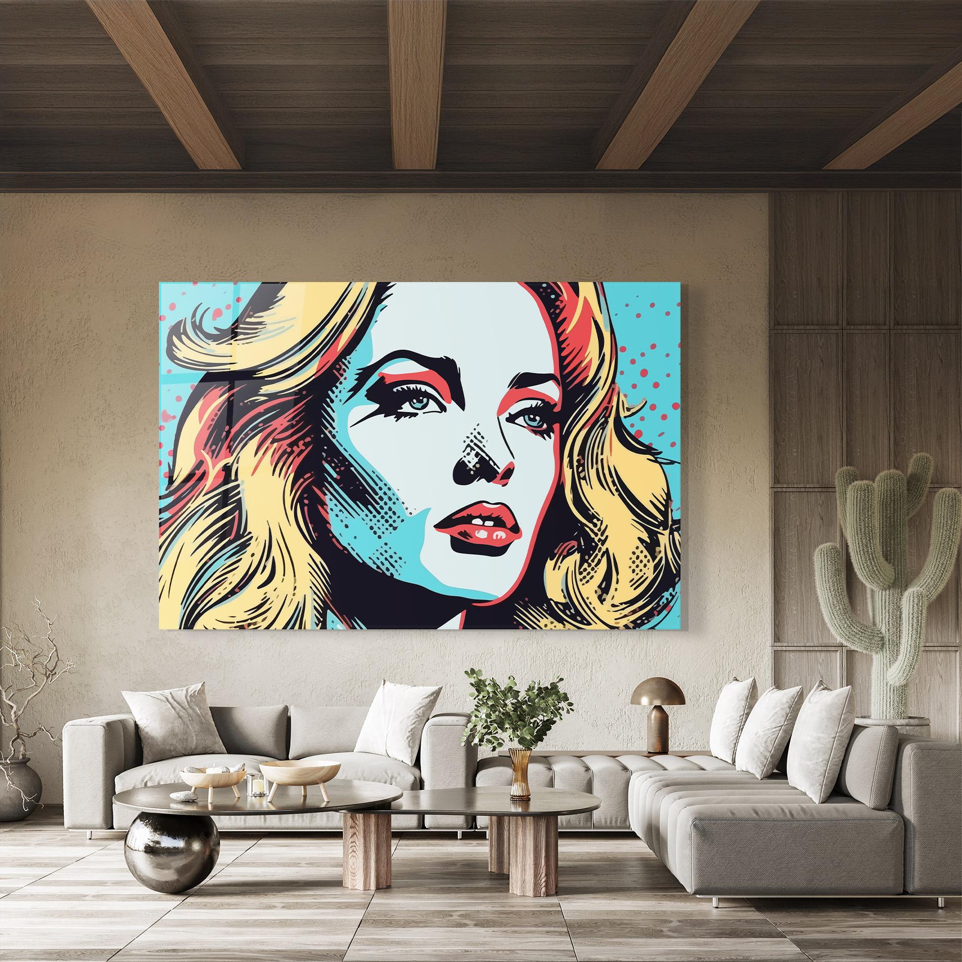 Glasbild Pop Art Lady mockup 8