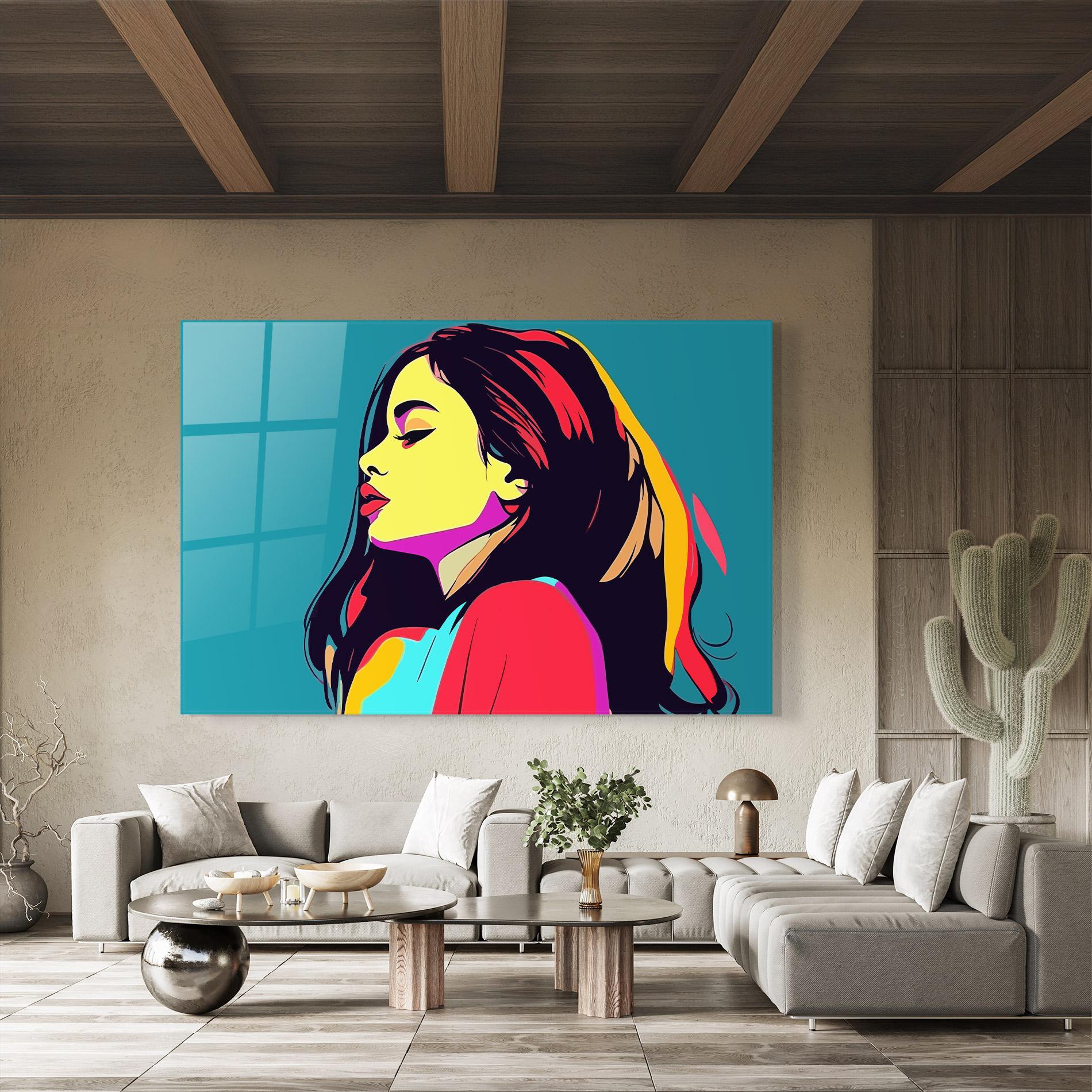 Glasbild Pop Art Woman mockup 8