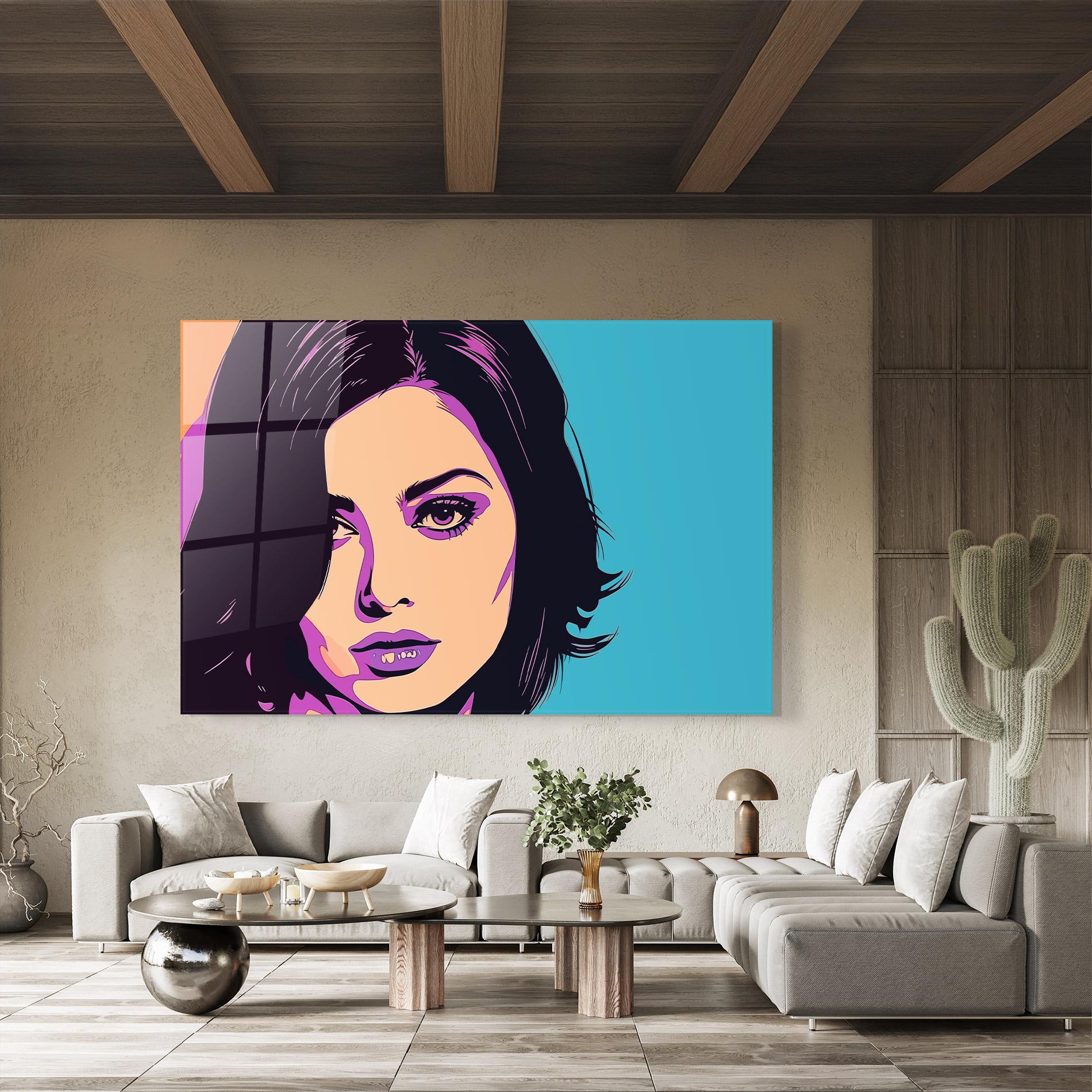 Glasbild Pop Purple Woman mockup 8