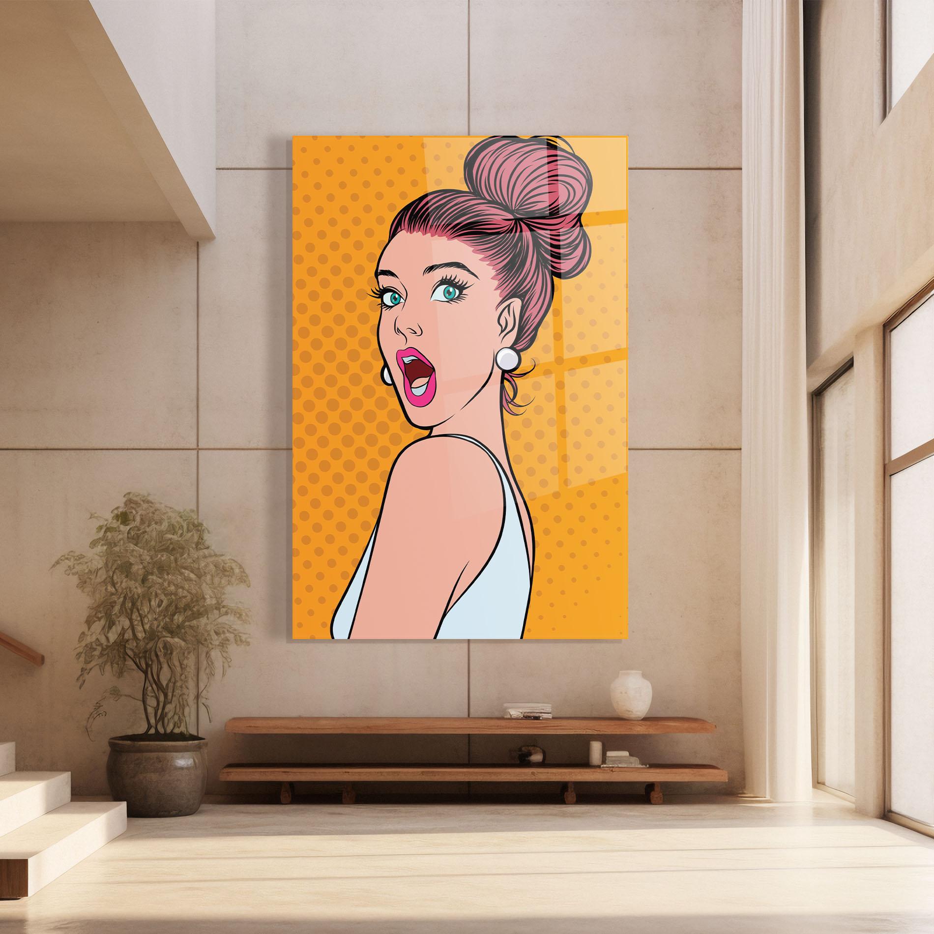 Glasbild Pop Comic Lady mockup 8