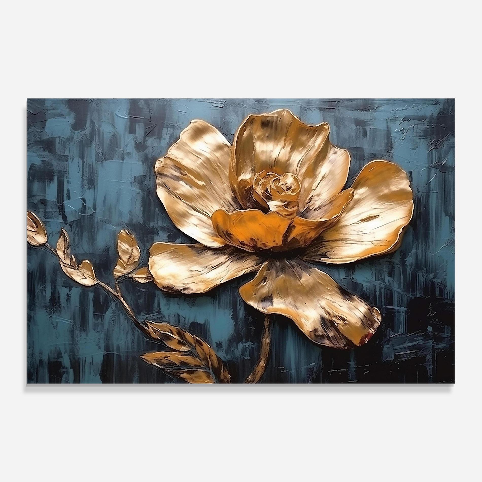Glasbild Golden Rose On Blue mockup 0