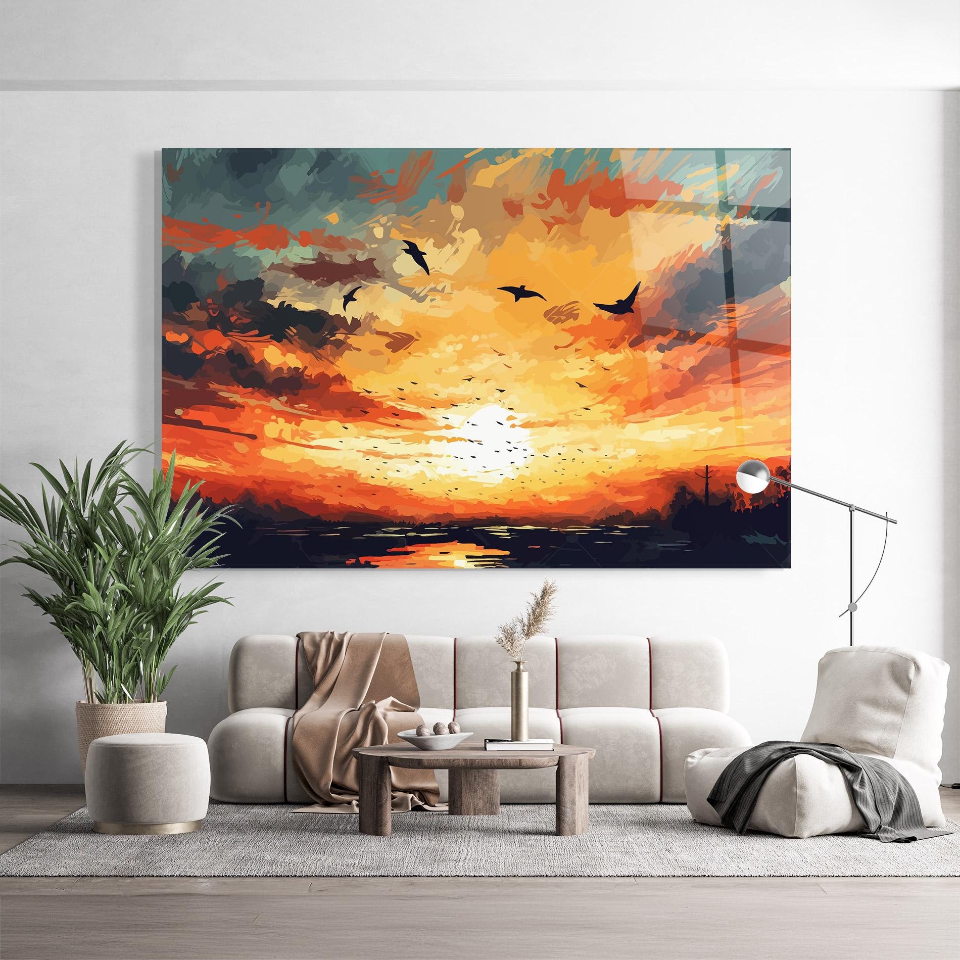 Glasbild Blue Sunset Birds mockup 9