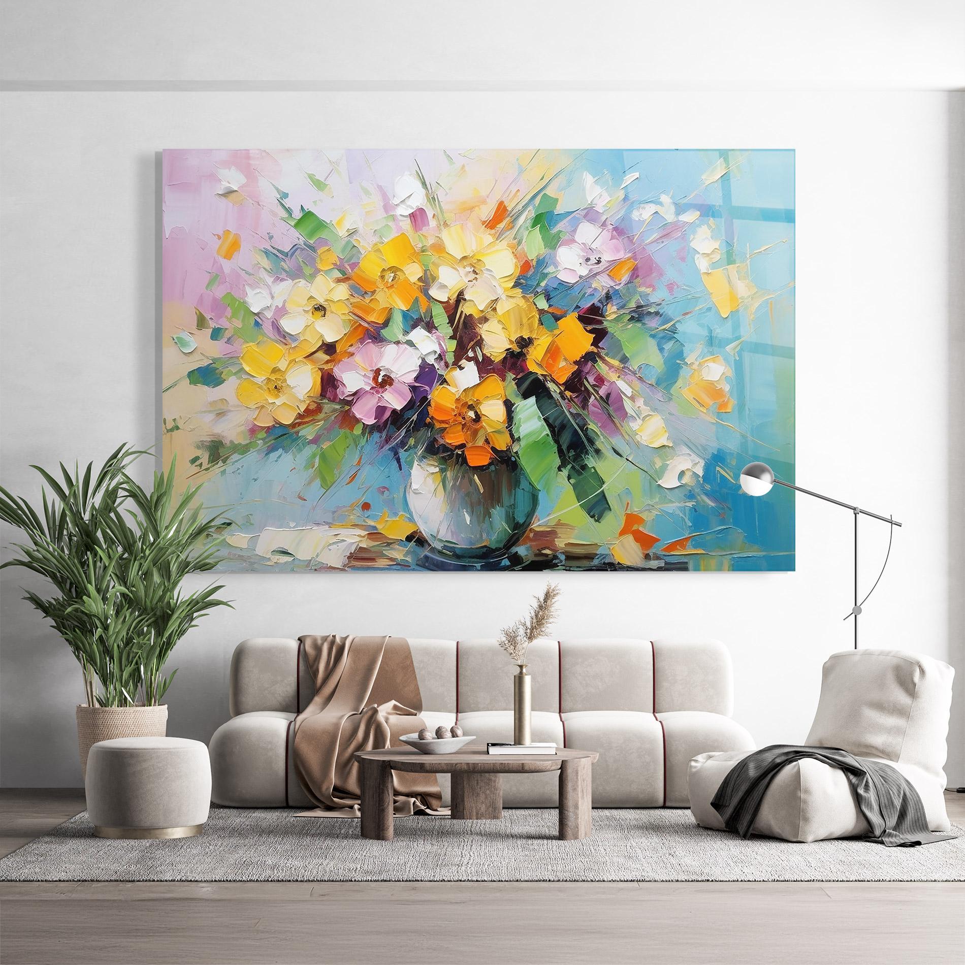 Glasbild Colorfull Flowers Painting mockup 9