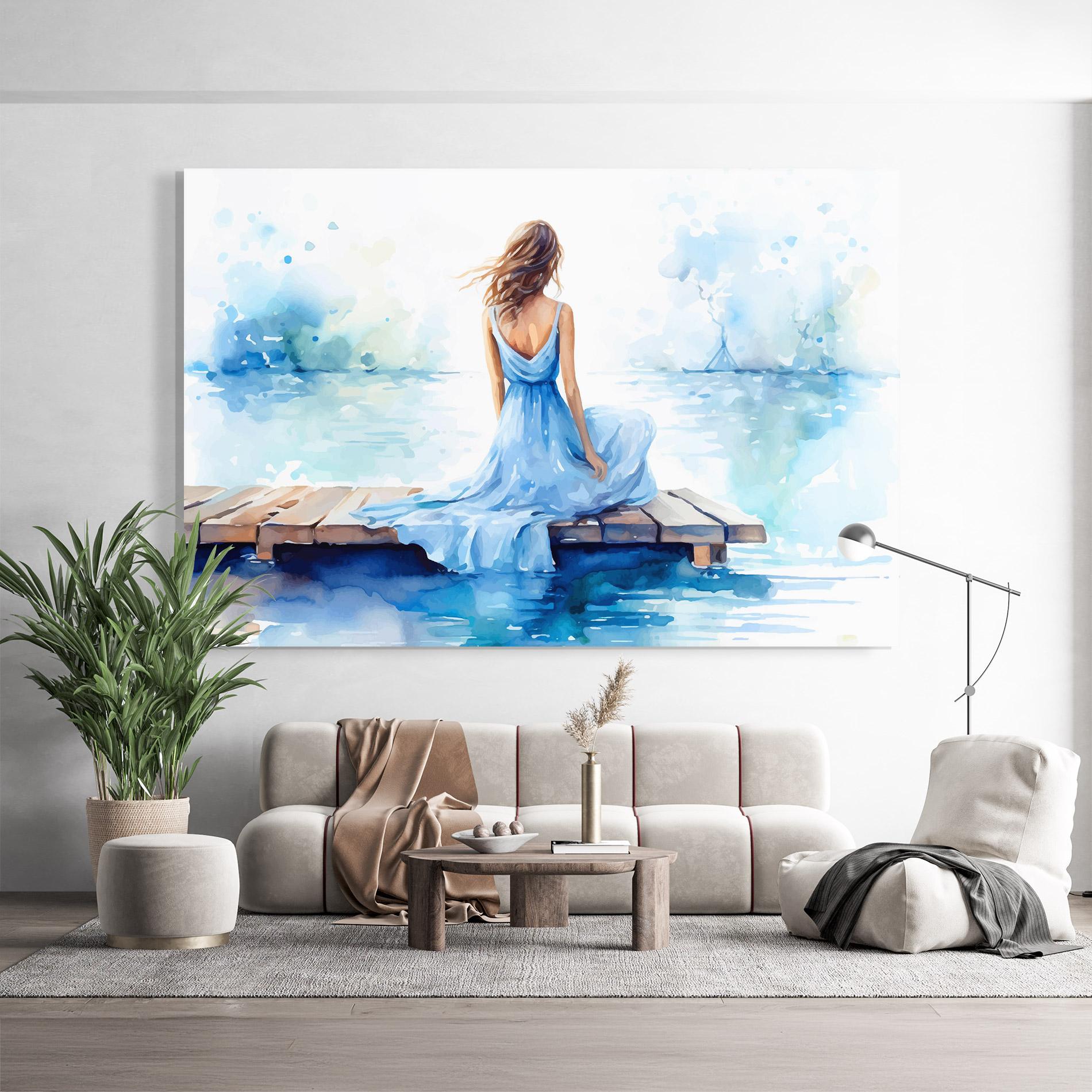 Glasbild Lake Blue Woman mockup 9