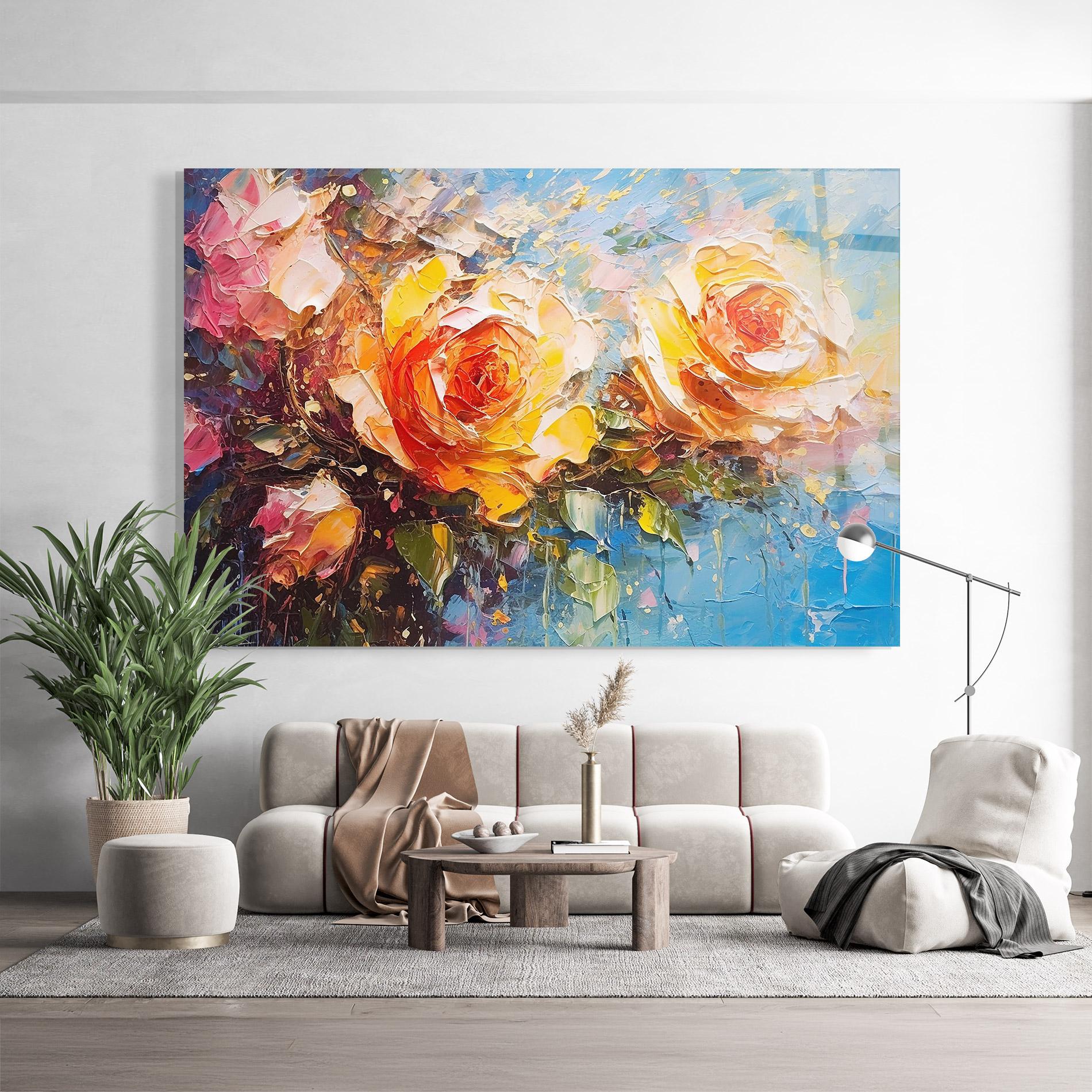 Glasbild Orange Roses Painting mockup 9