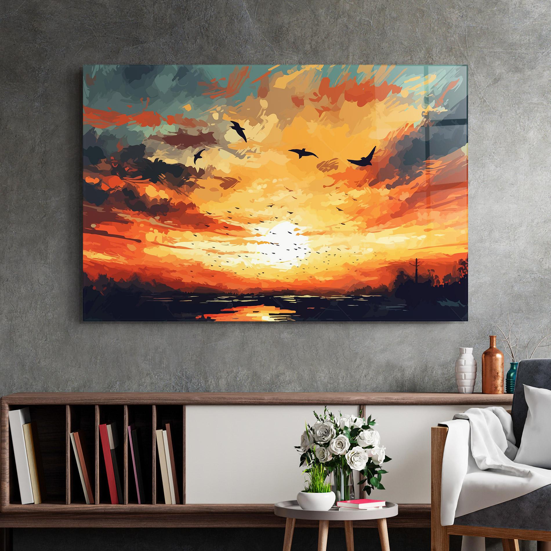 Glasbild Blue Sunset Birds mockup 2