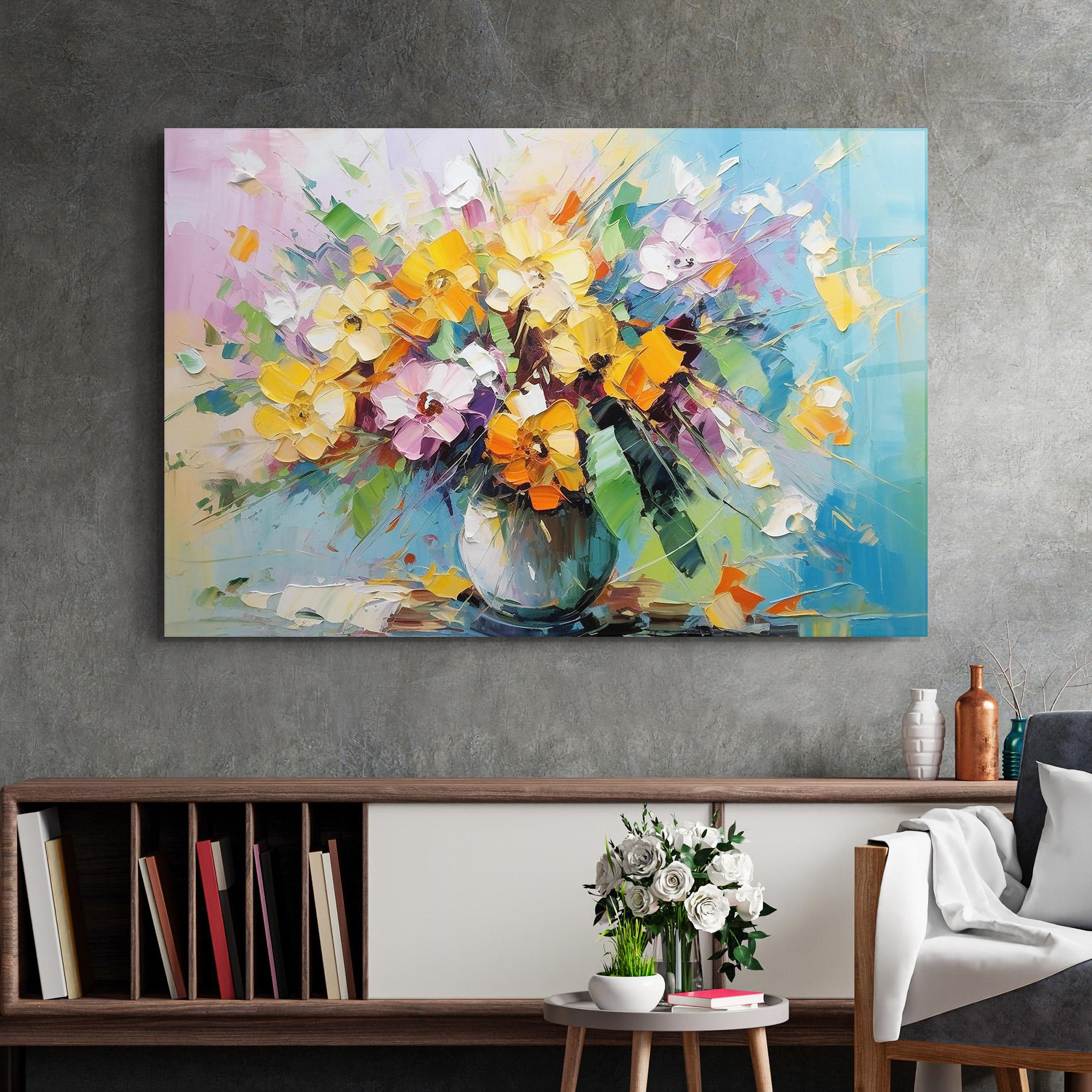 Glasbild Colorfull Flowers Painting mockup 2