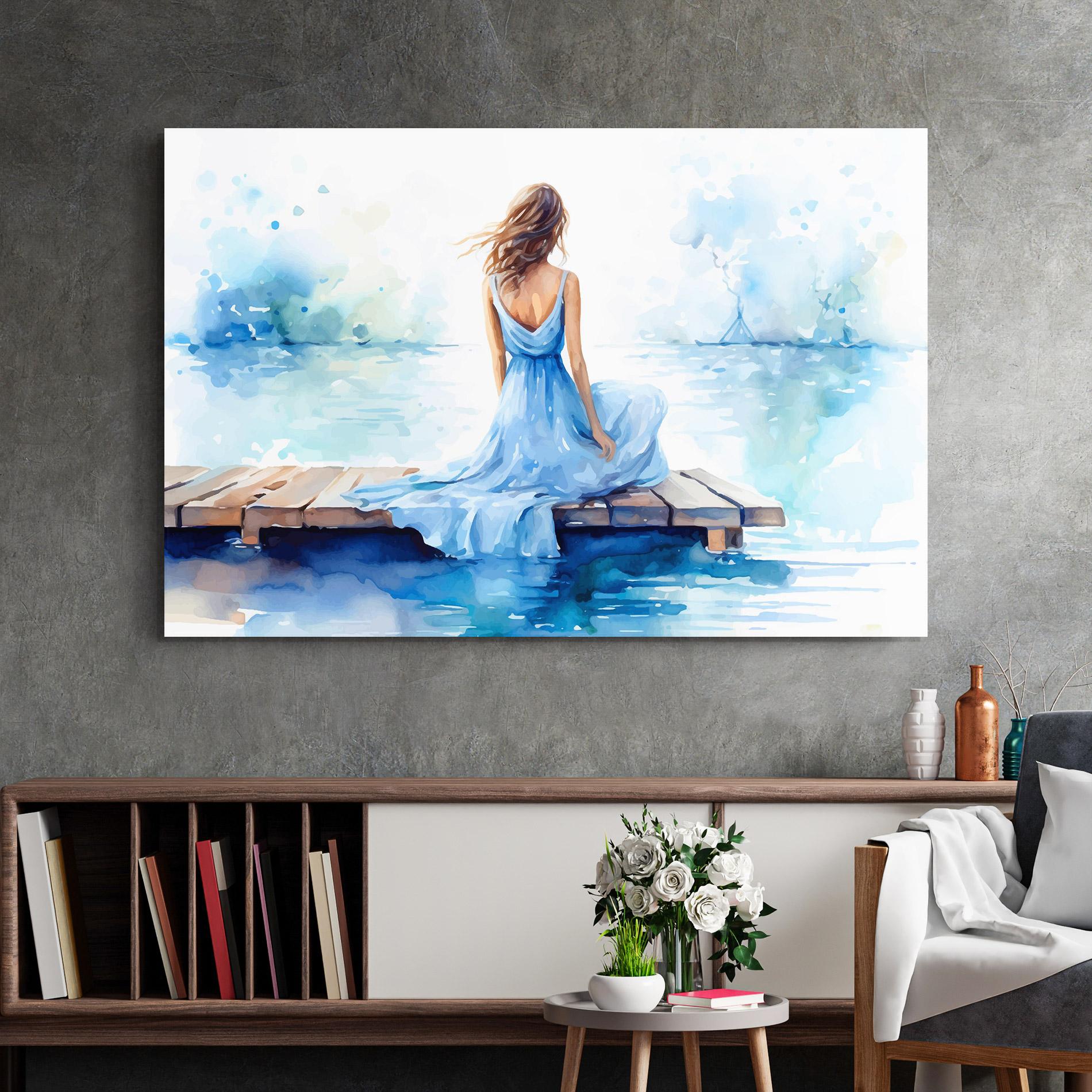 Glasbild Lake Blue Woman mockup 2