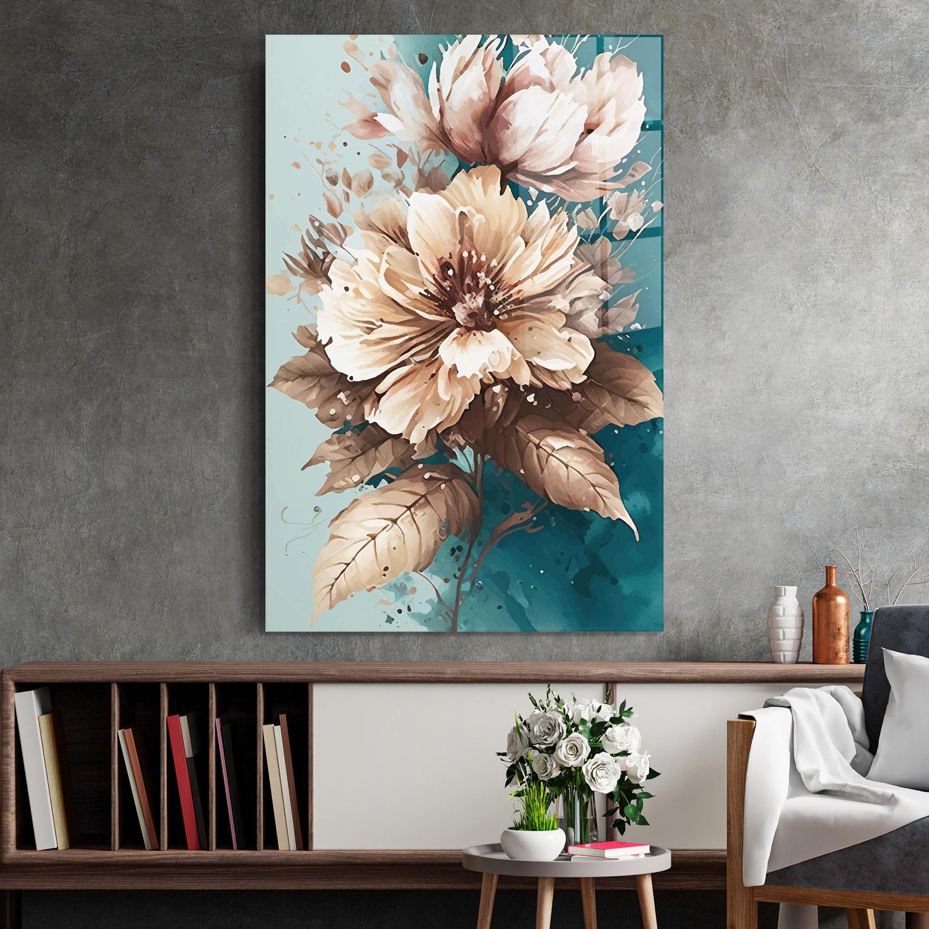 Glasbild Flower Green Watercolor mockup 2