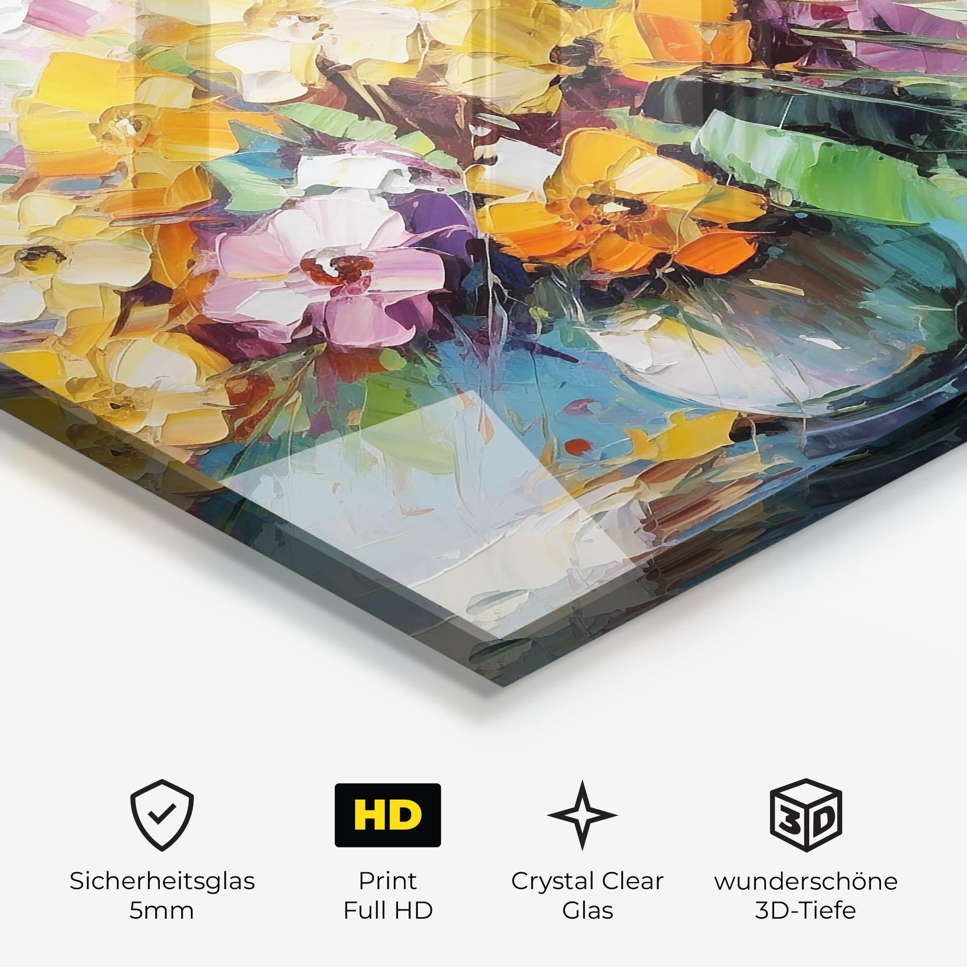 Glasbild Colorfull Flowers Painting mockup 3