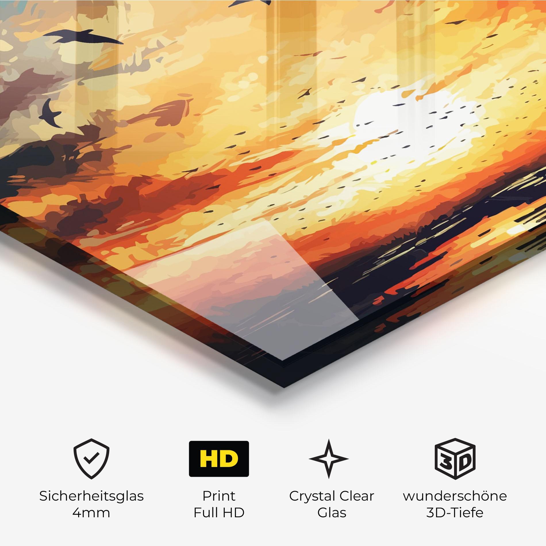 Glasbild Blue Sunset Birds mockup 3