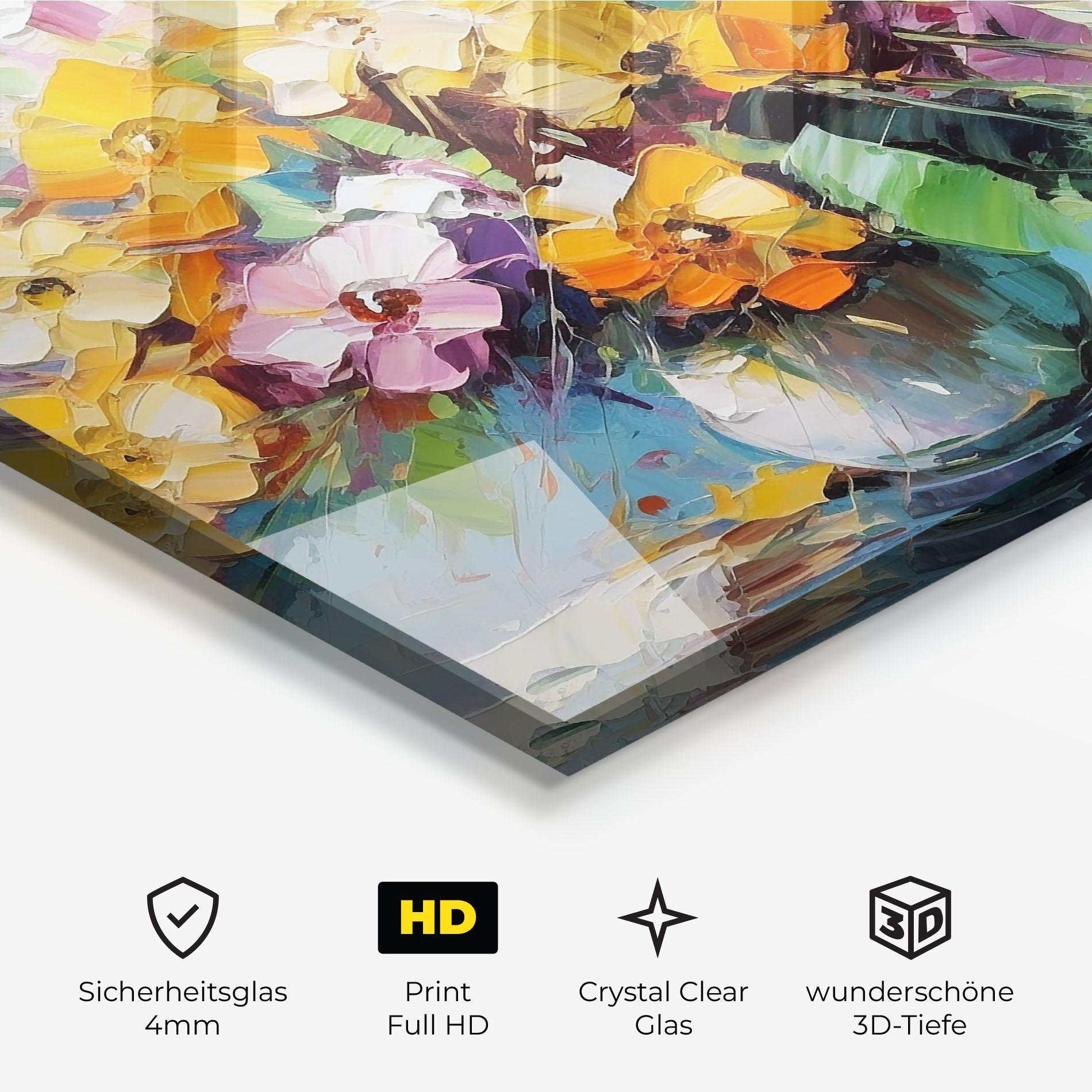 Glasbild Colorfull Flowers Painting mockup 3