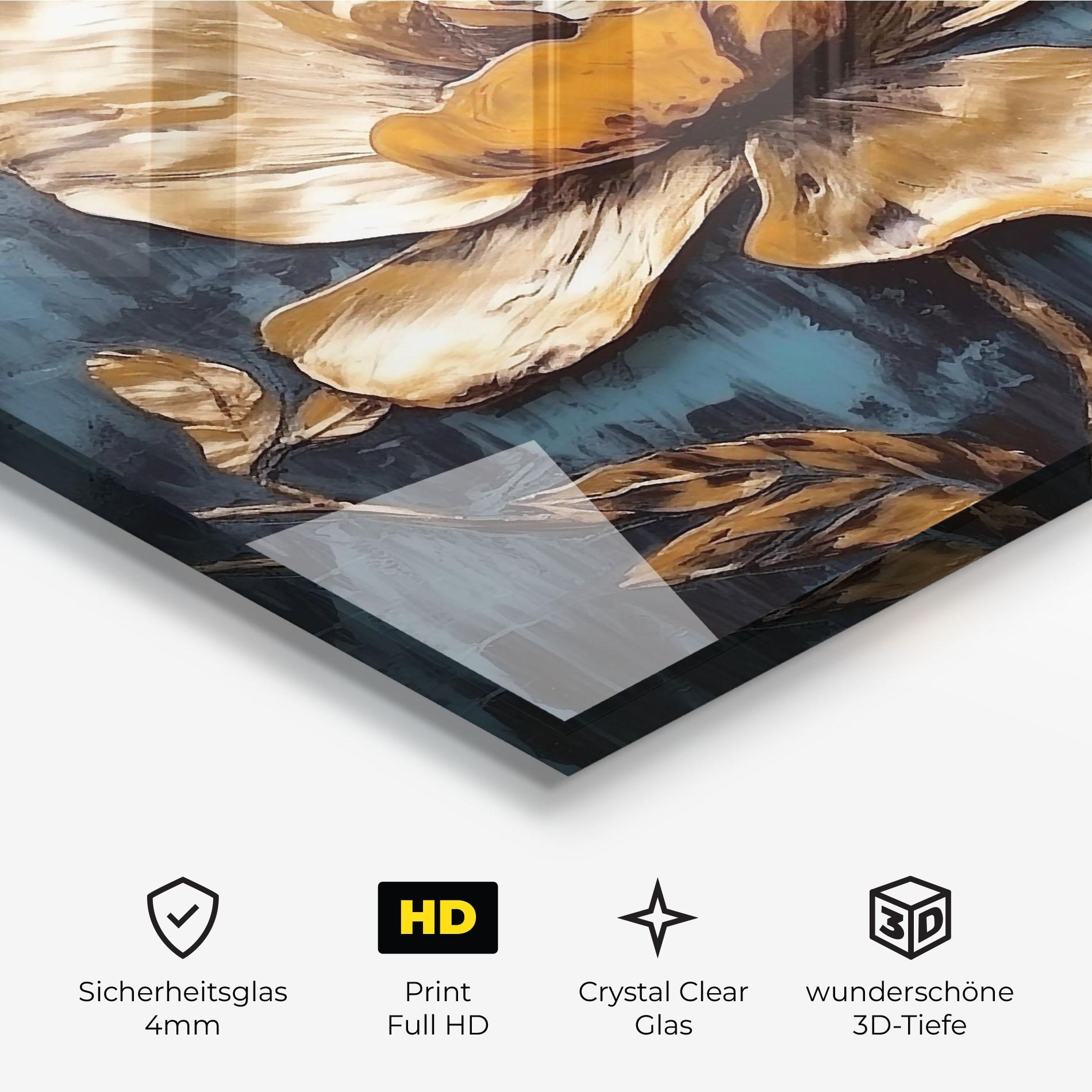 Glasbild Golden Rose On Blue mockup 3
