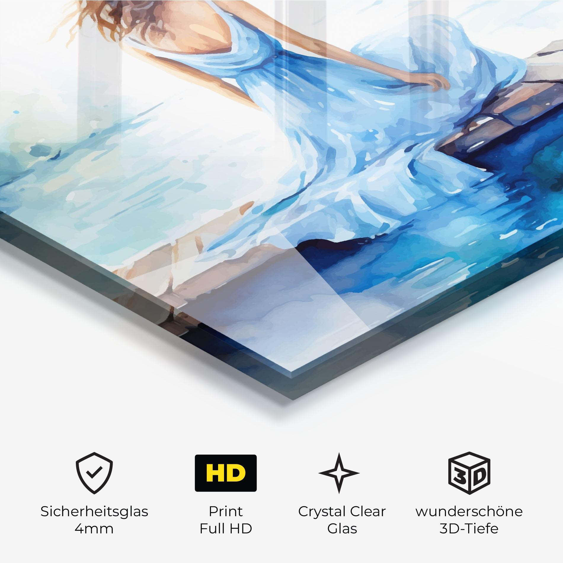 Glasbild Lake Blue Woman mockup 3