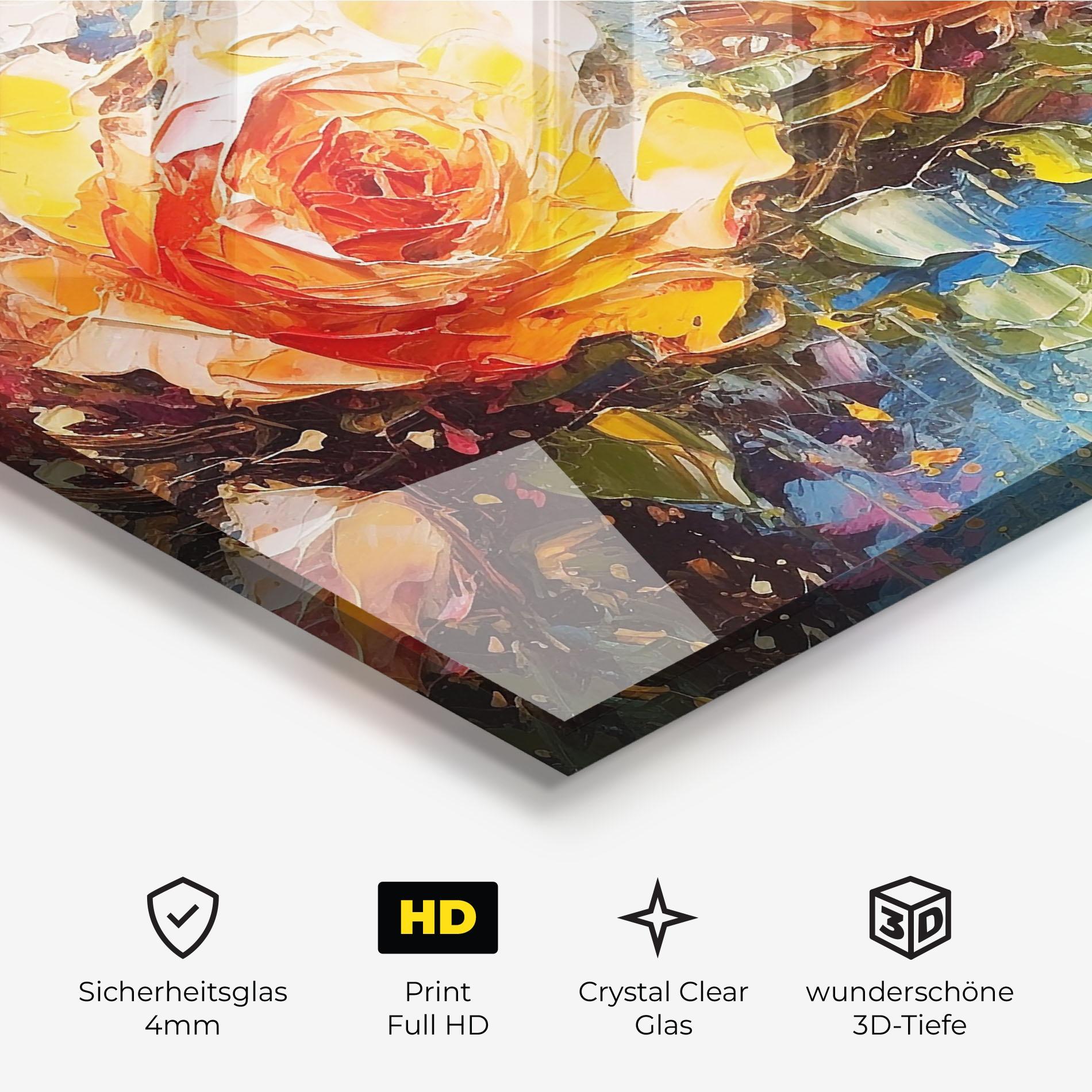 Glasbild Orange Roses Painting mockup 3