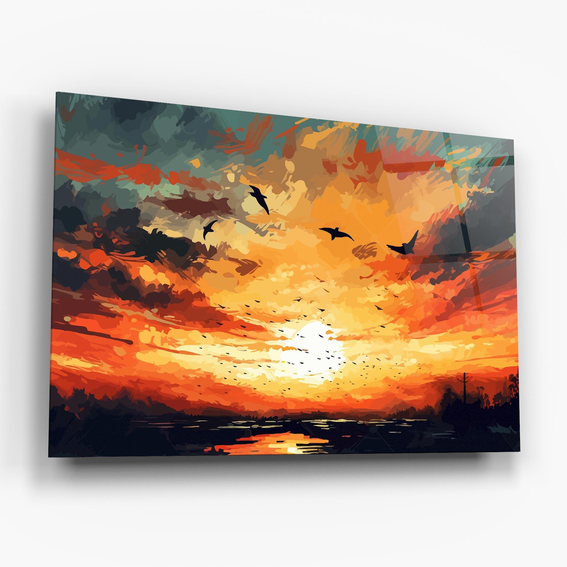 Glasbild Blue Sunset Birds mockup 6