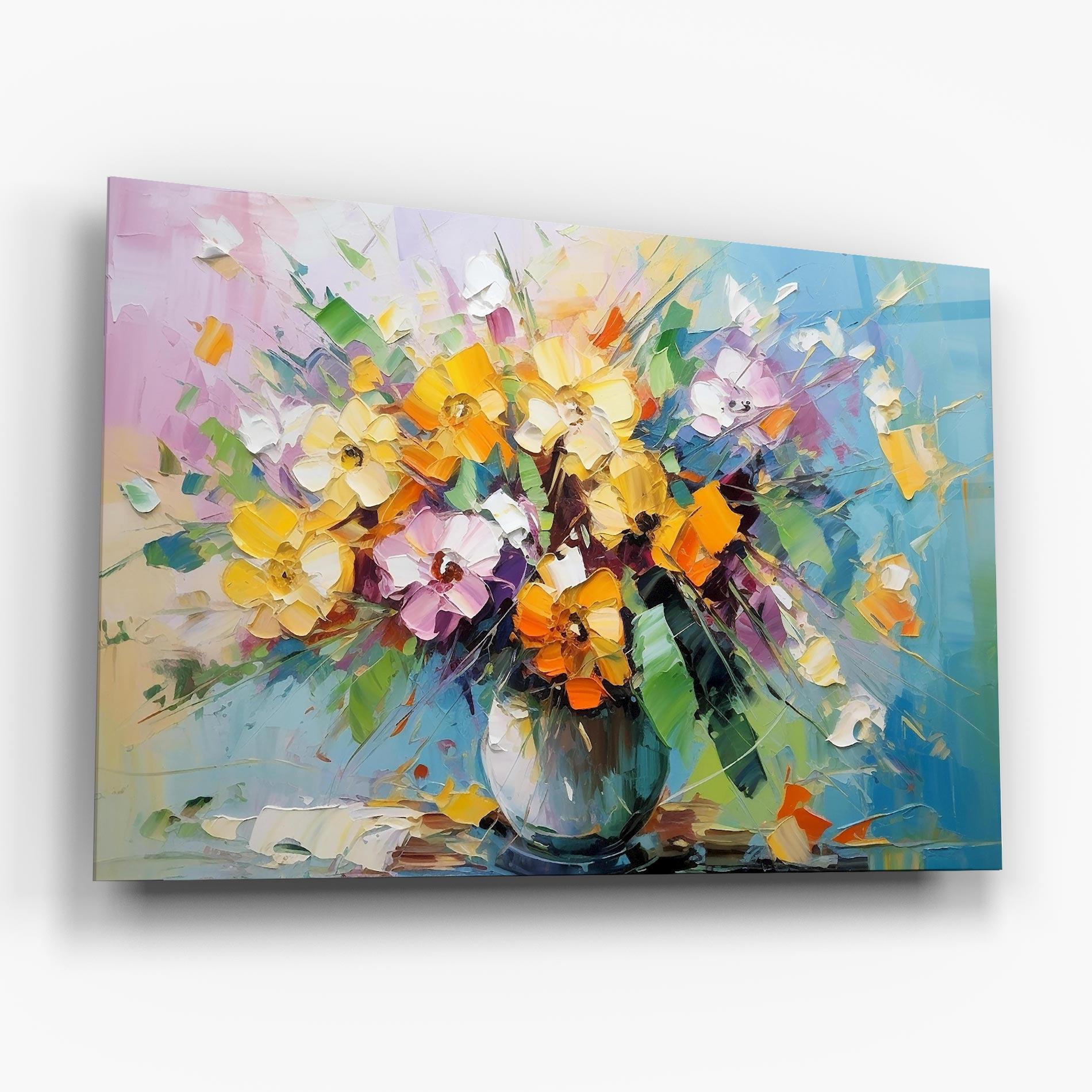 Glasbild Colorfull Flowers Painting mockup 6