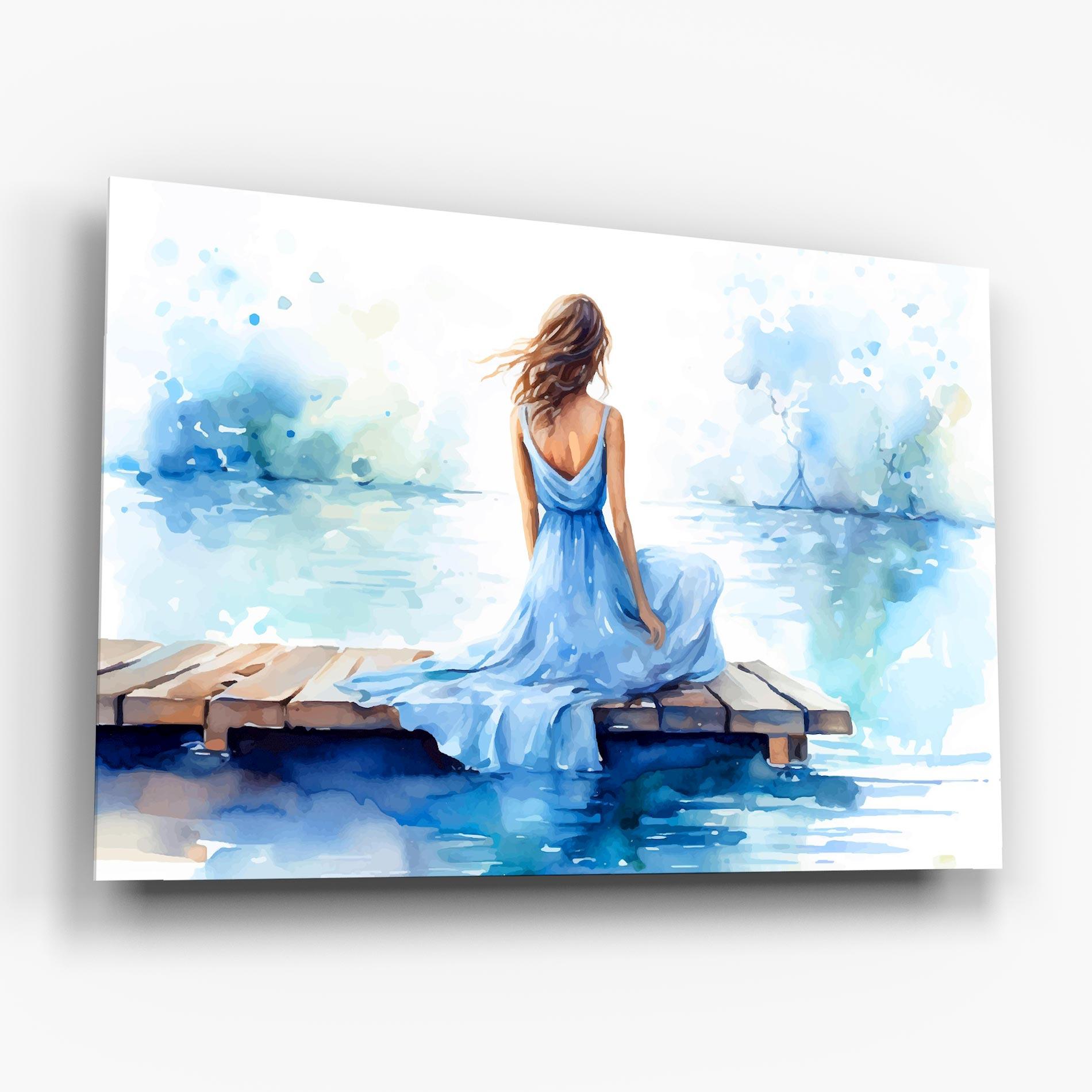 Glasbild Lake Blue Woman mockup 6