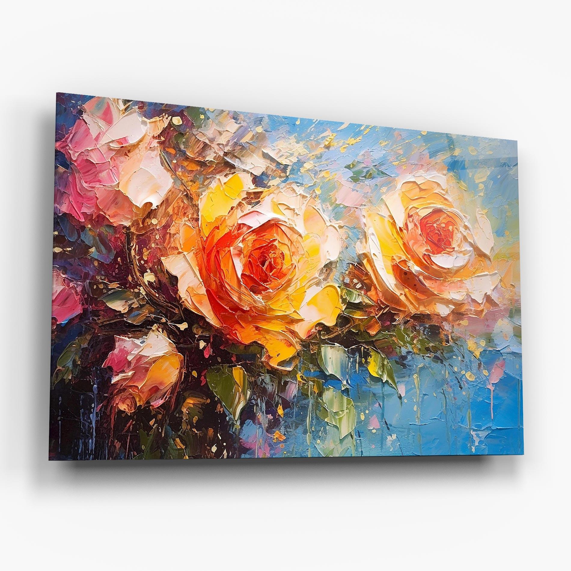 Glasbild Orange Roses Painting mockup 6