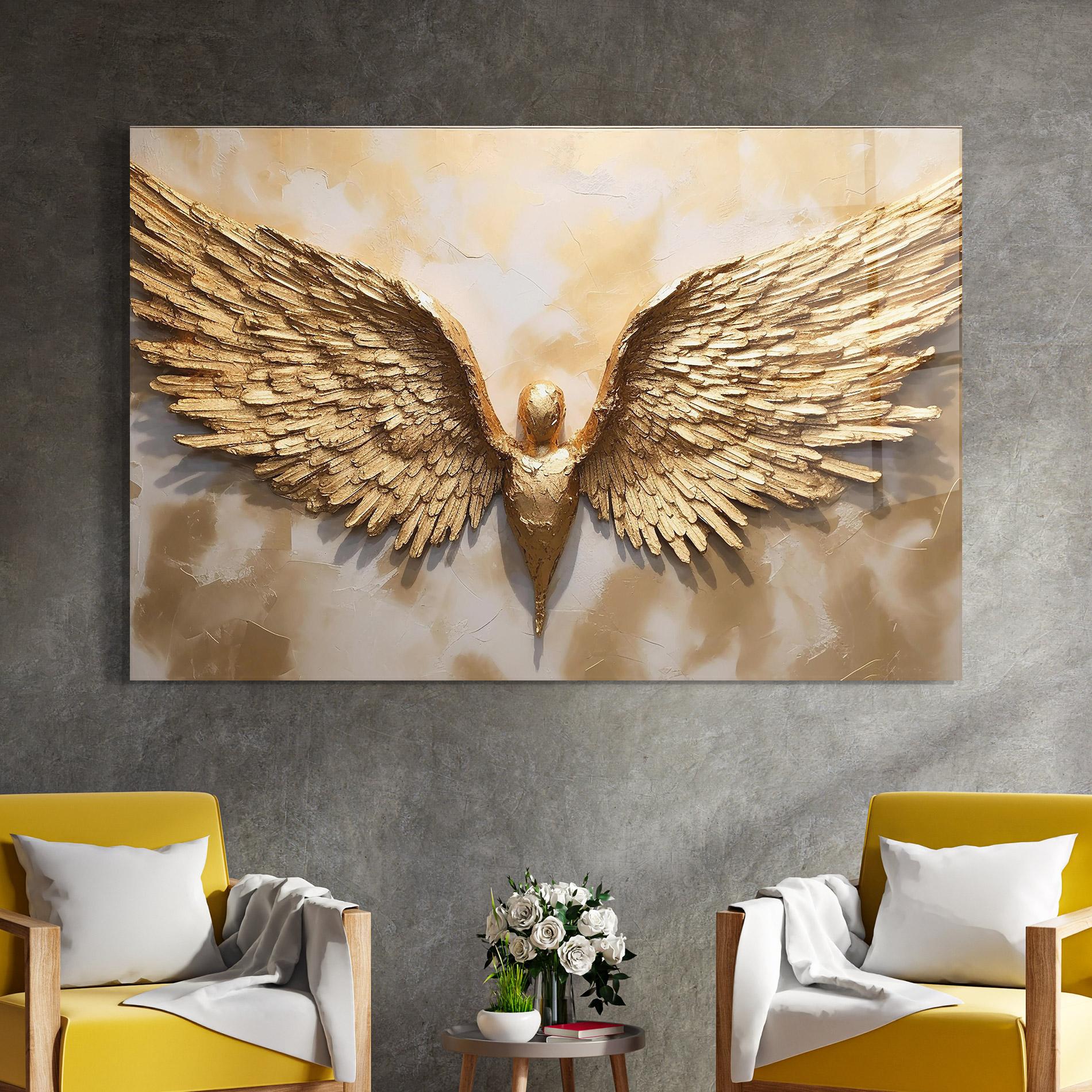 Glasbild Beautiful Gold Wings mockup 4