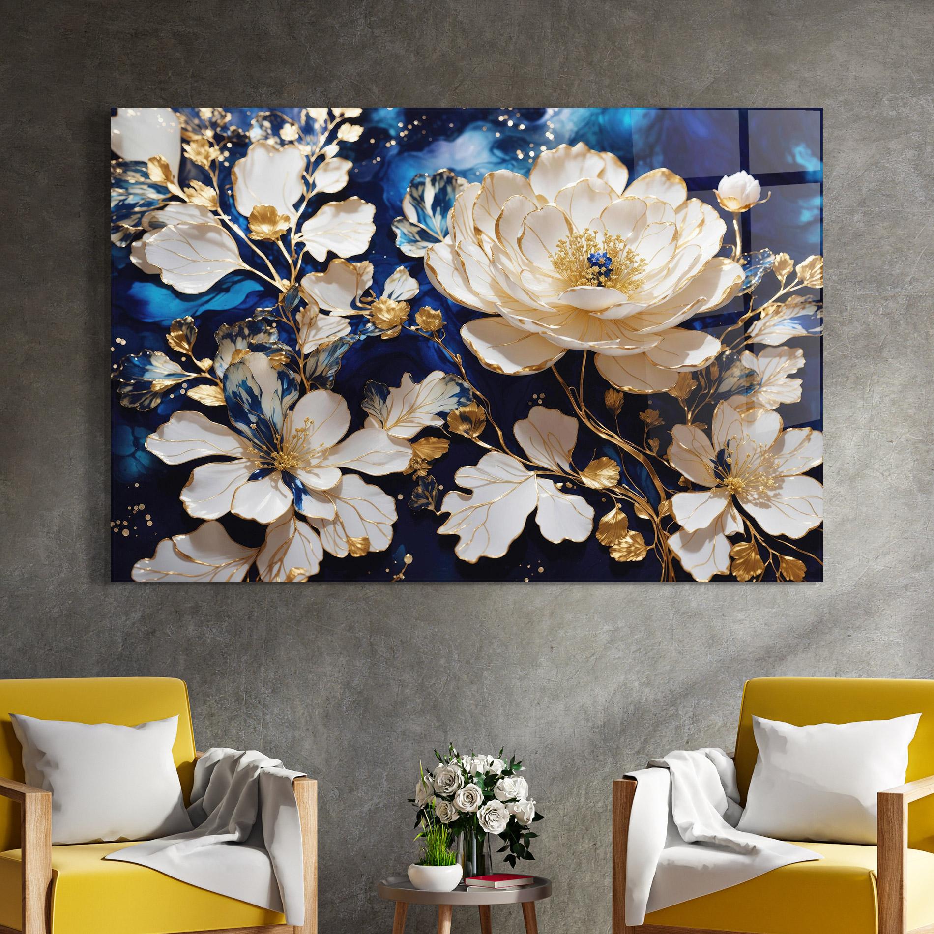 Glasbild Beautiful Golden White Rose mockup 4