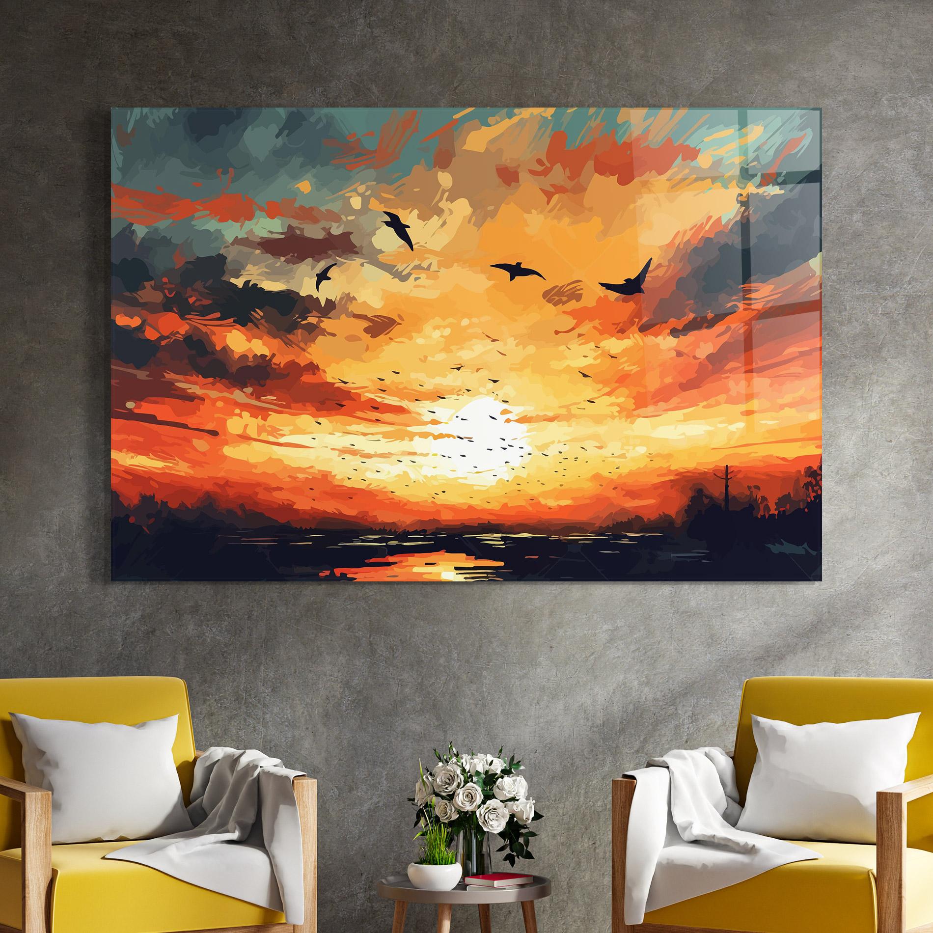 Glasbild Blue Sunset Birds mockup 4