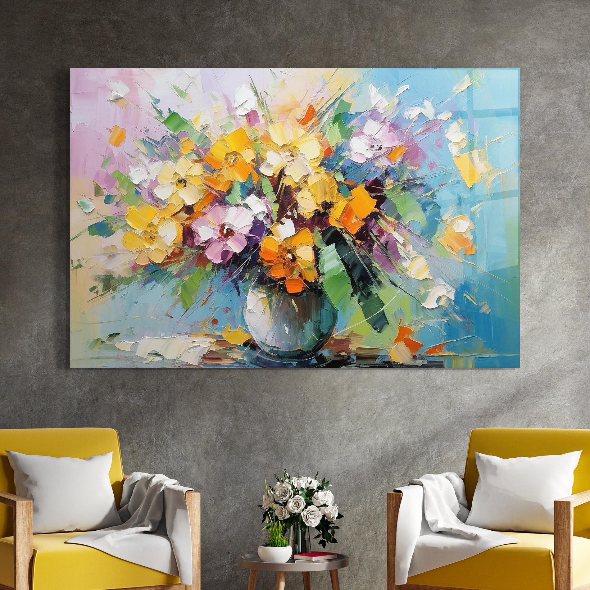 Glasbild Colorfull Flowers Painting mockup 4