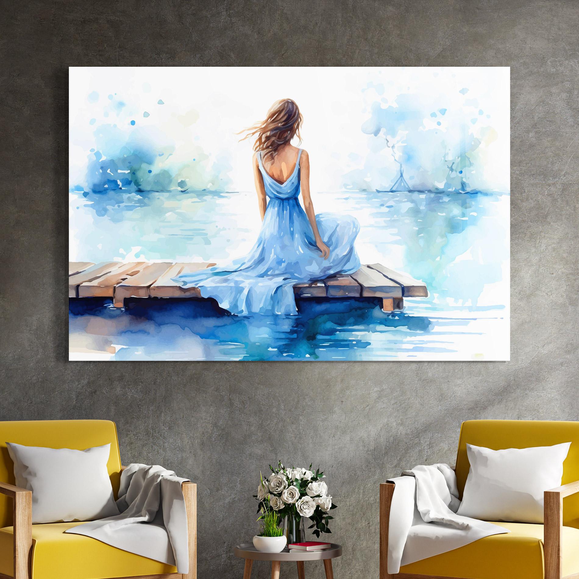 Glasbild Lake Blue Woman mockup 4