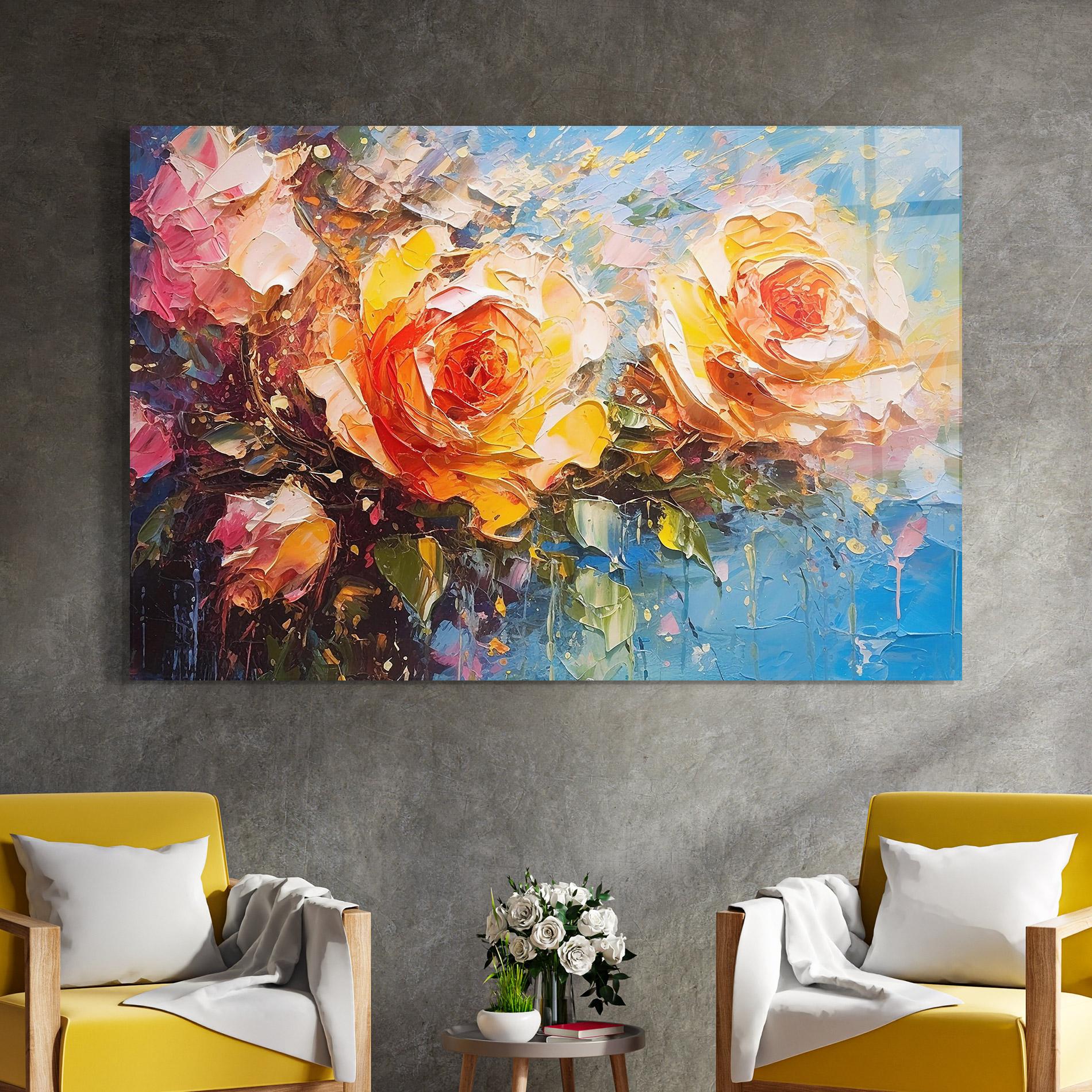 Glasbild Orange Roses Painting mockup 4
