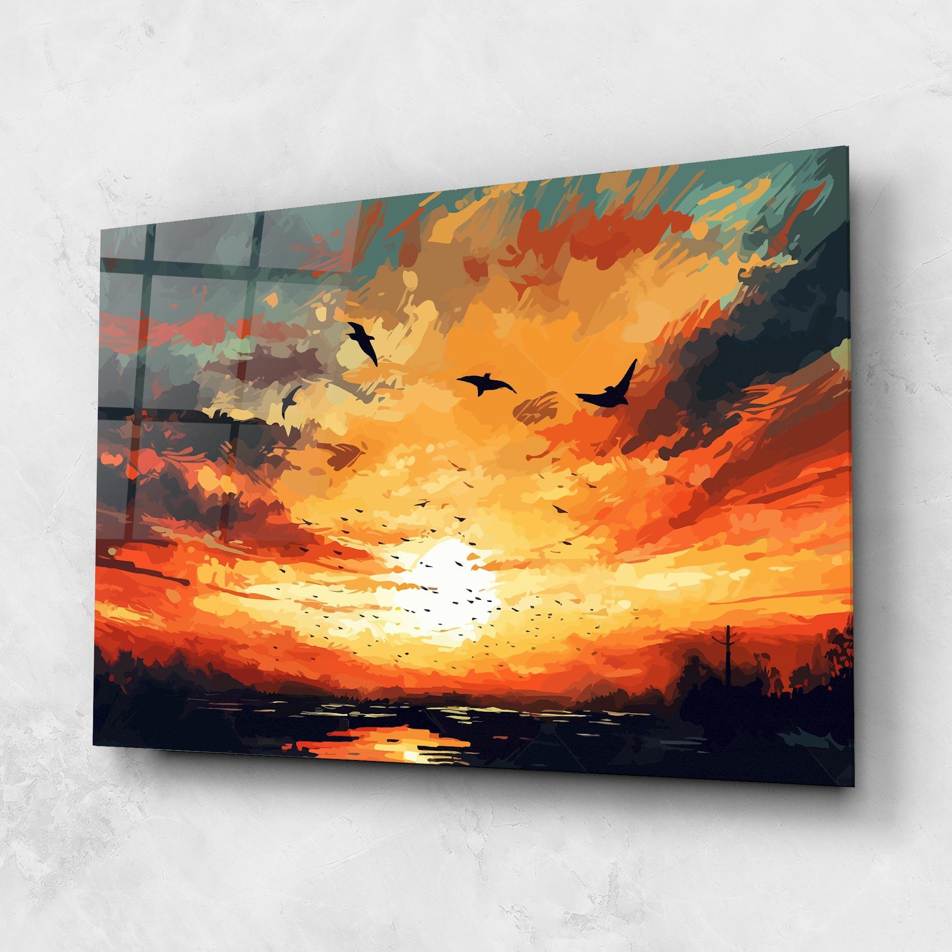 Glasbild Blue Sunset Birds mockup 1