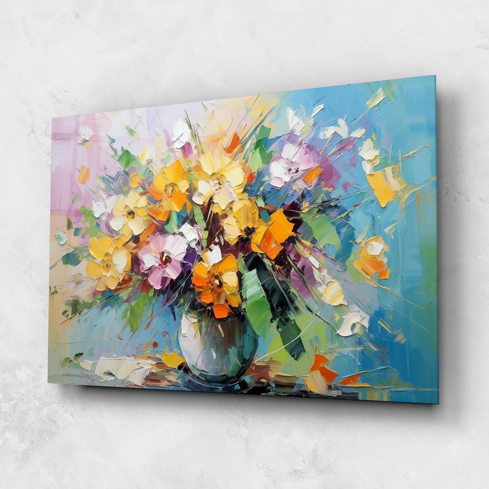 Glasbild Colorfull Flowers Painting mockup 1