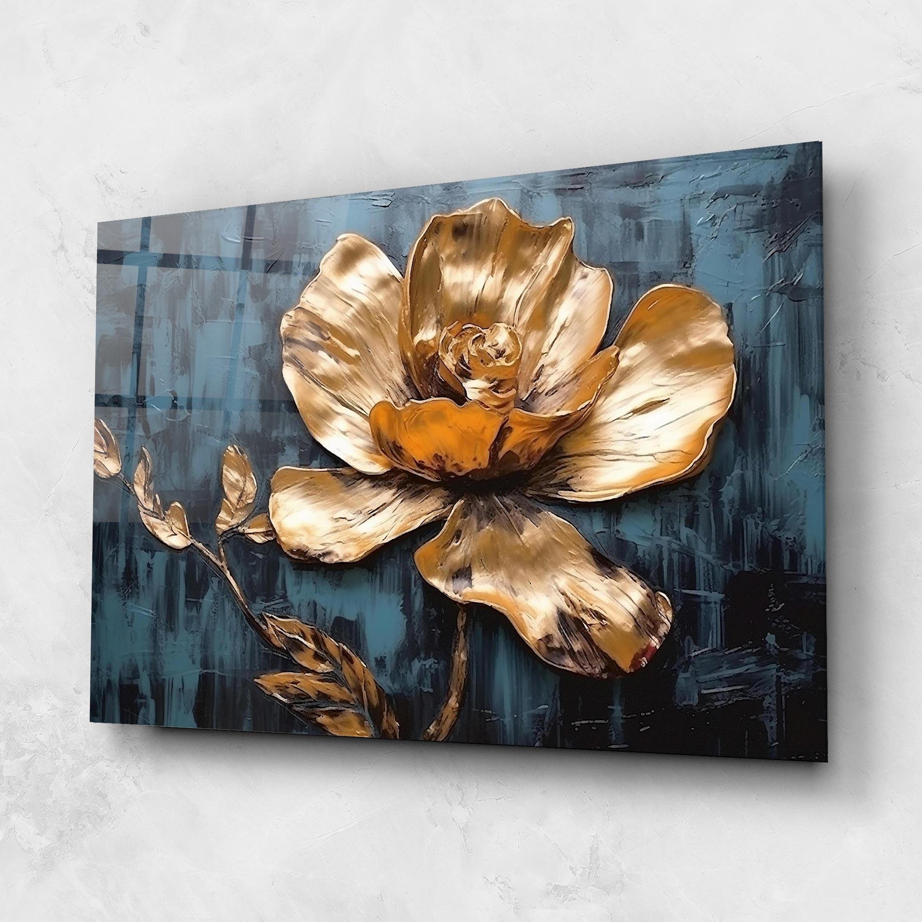 Glasbild Golden Rose On Blue mockup 1