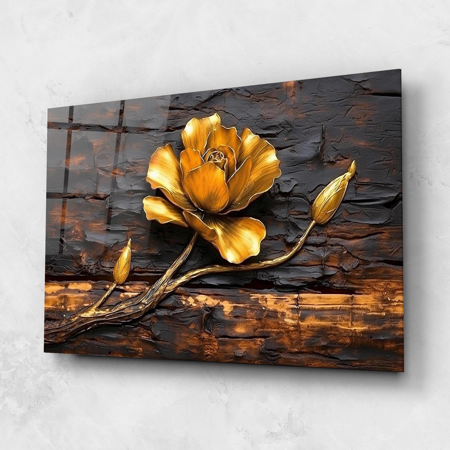 Glasbild Golden Rose On Wood mockup 1