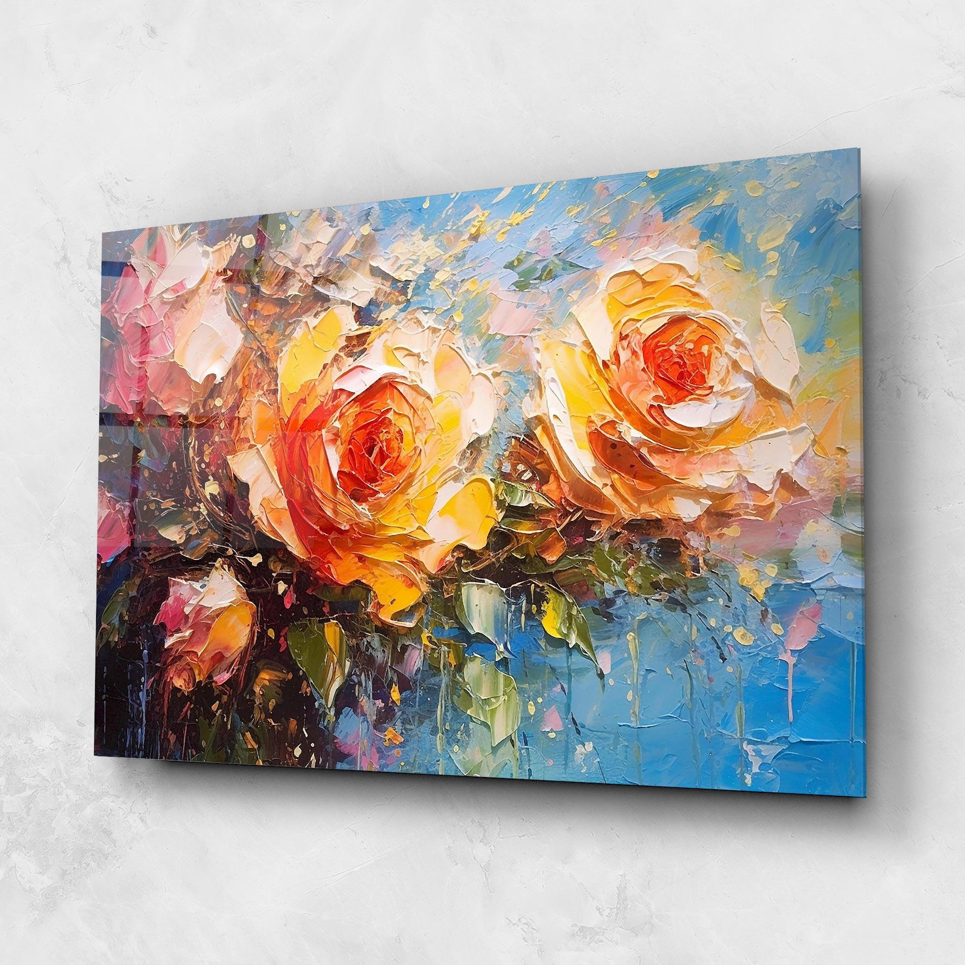 Glasbild Orange Roses Painting mockup 1