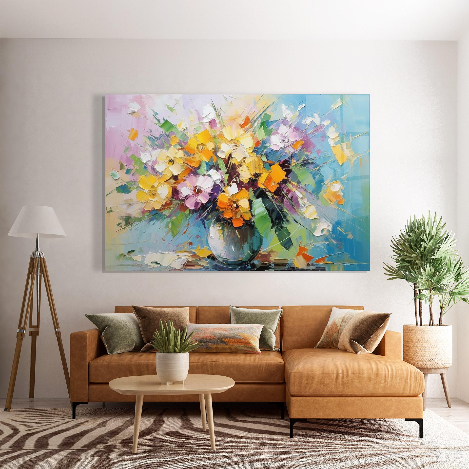 Glasbild Colorfull Flowers Painting mockup 7