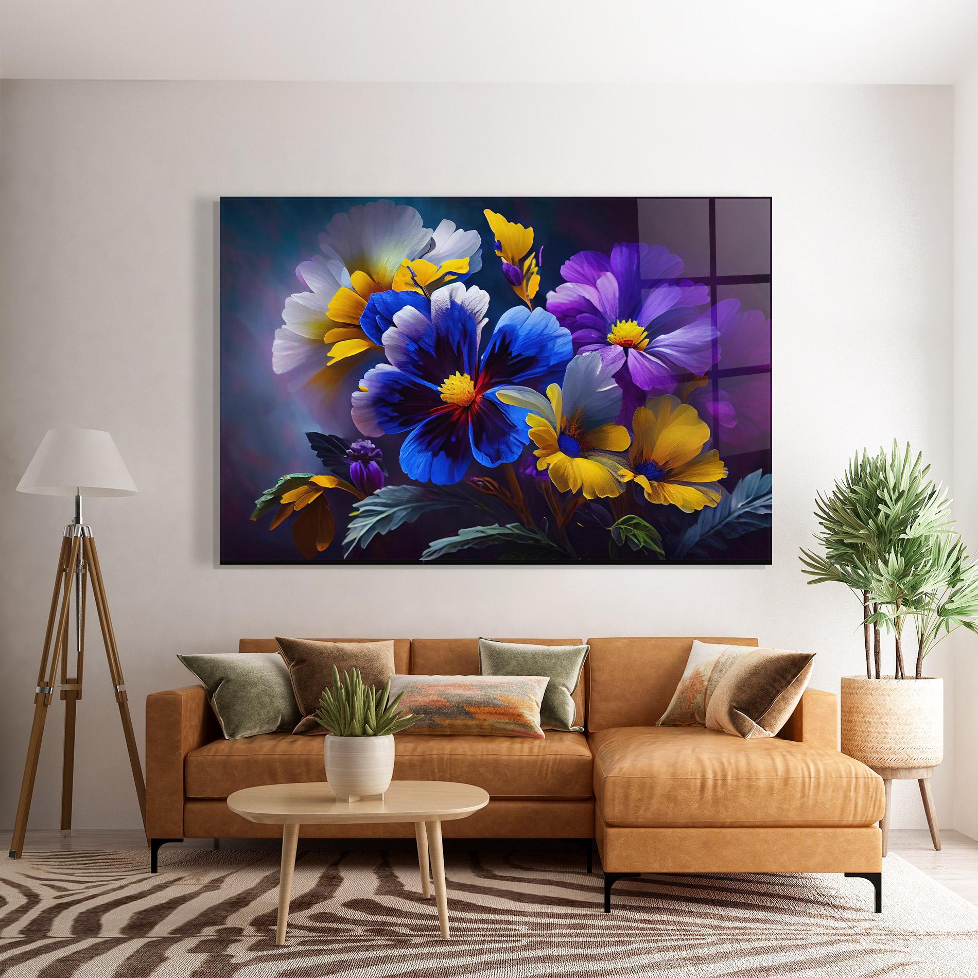 Glasbild Vibrant Floral Art mockup 7