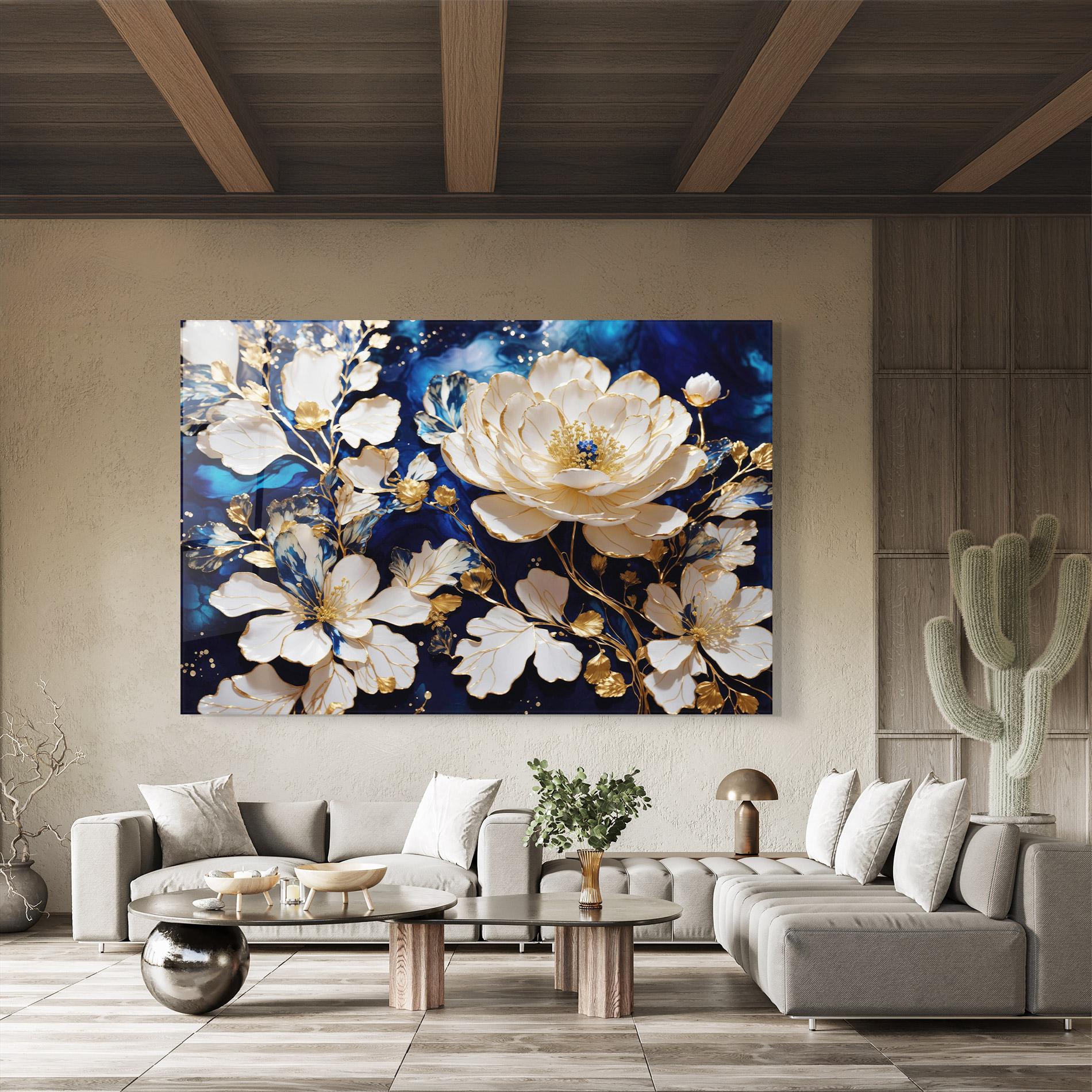 Glasbild Beautiful Golden White Rose mockup 8