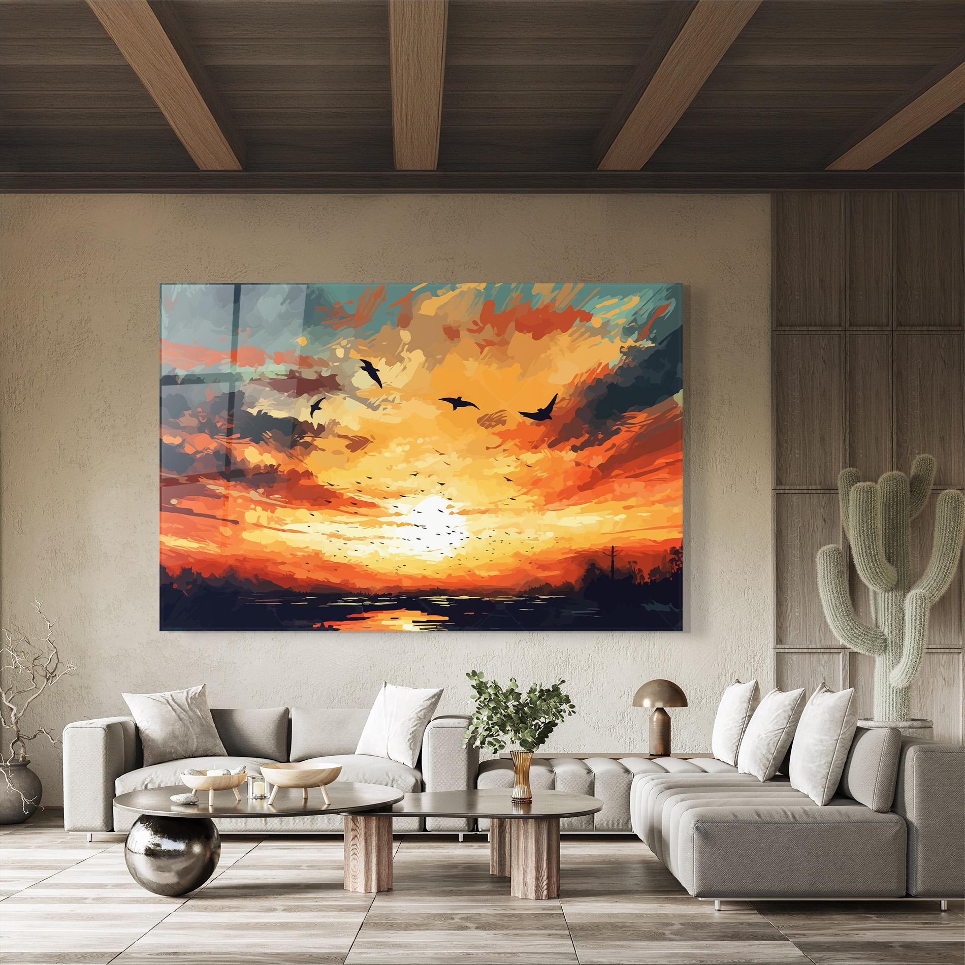 Glasbild Blue Sunset Birds mockup 8