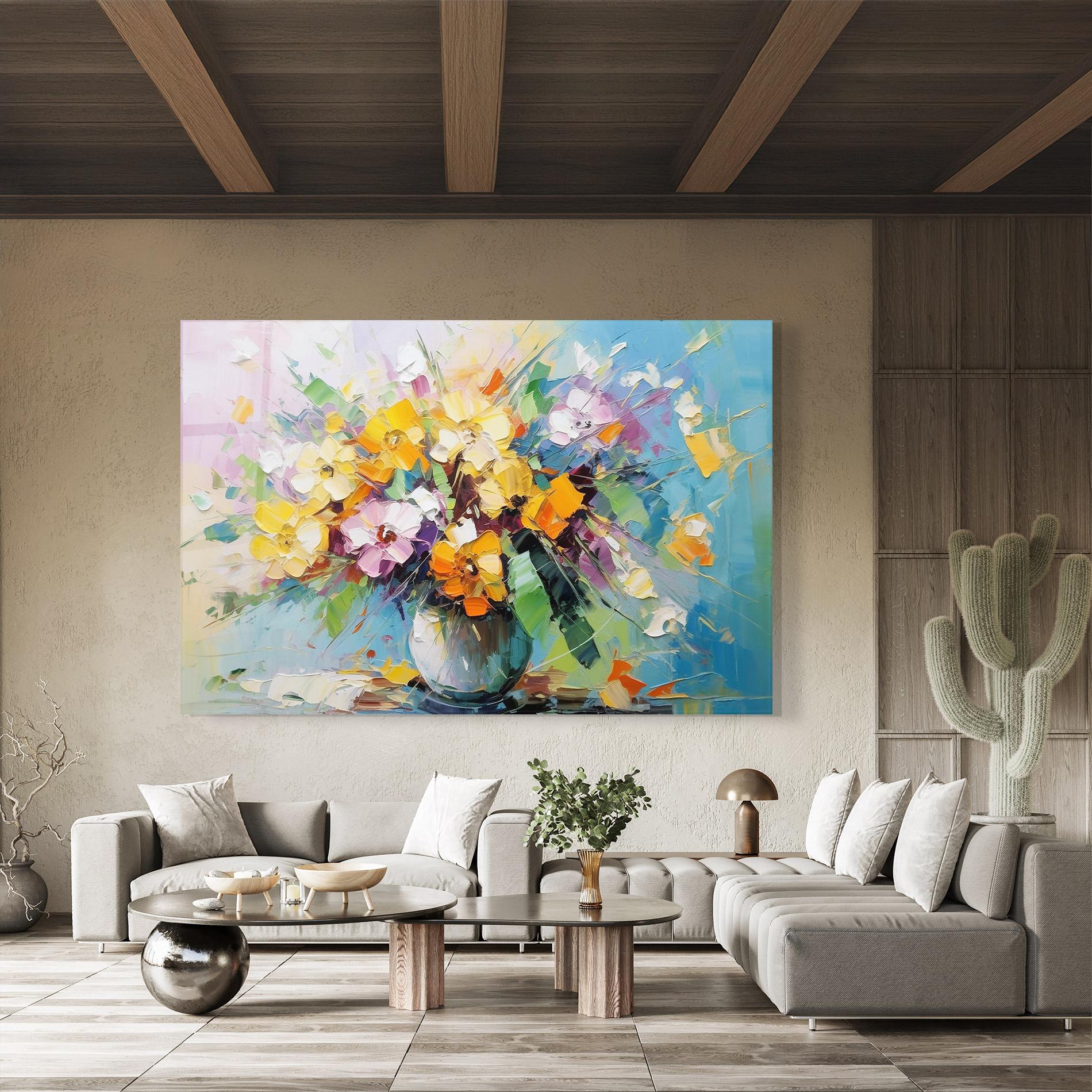 Glasbild Colorfull Flowers Painting mockup 8